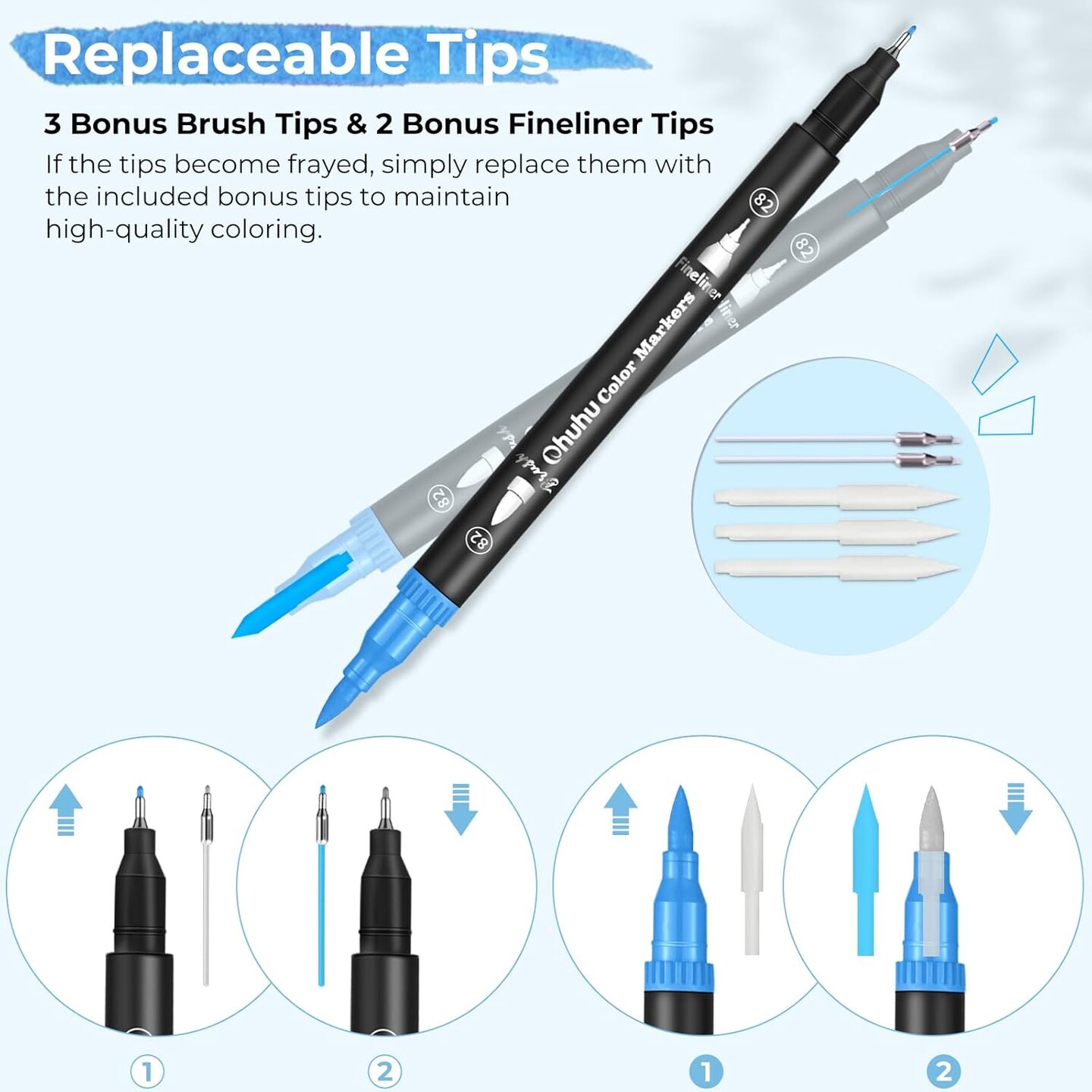 Ohuhu Markers for Adult Coloring Books: 100 Colors Brush Pens Dual Brush Fine Tip Drawing Pens Water-Based Coloring Markers for Calligraphy Bullet Journal with Carrying Case -Maui (Black Barrel)