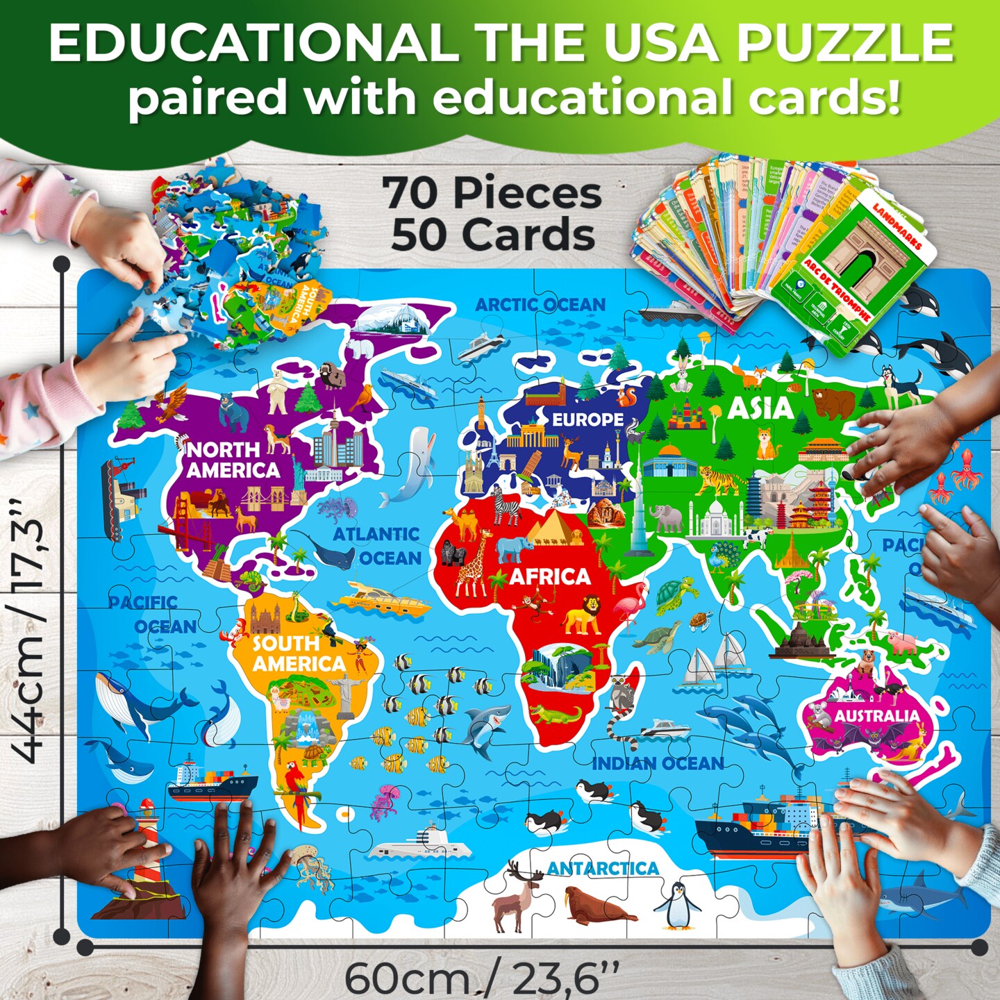 70 Piece Jigsaw Puzzles 50 Cards For Kids | World