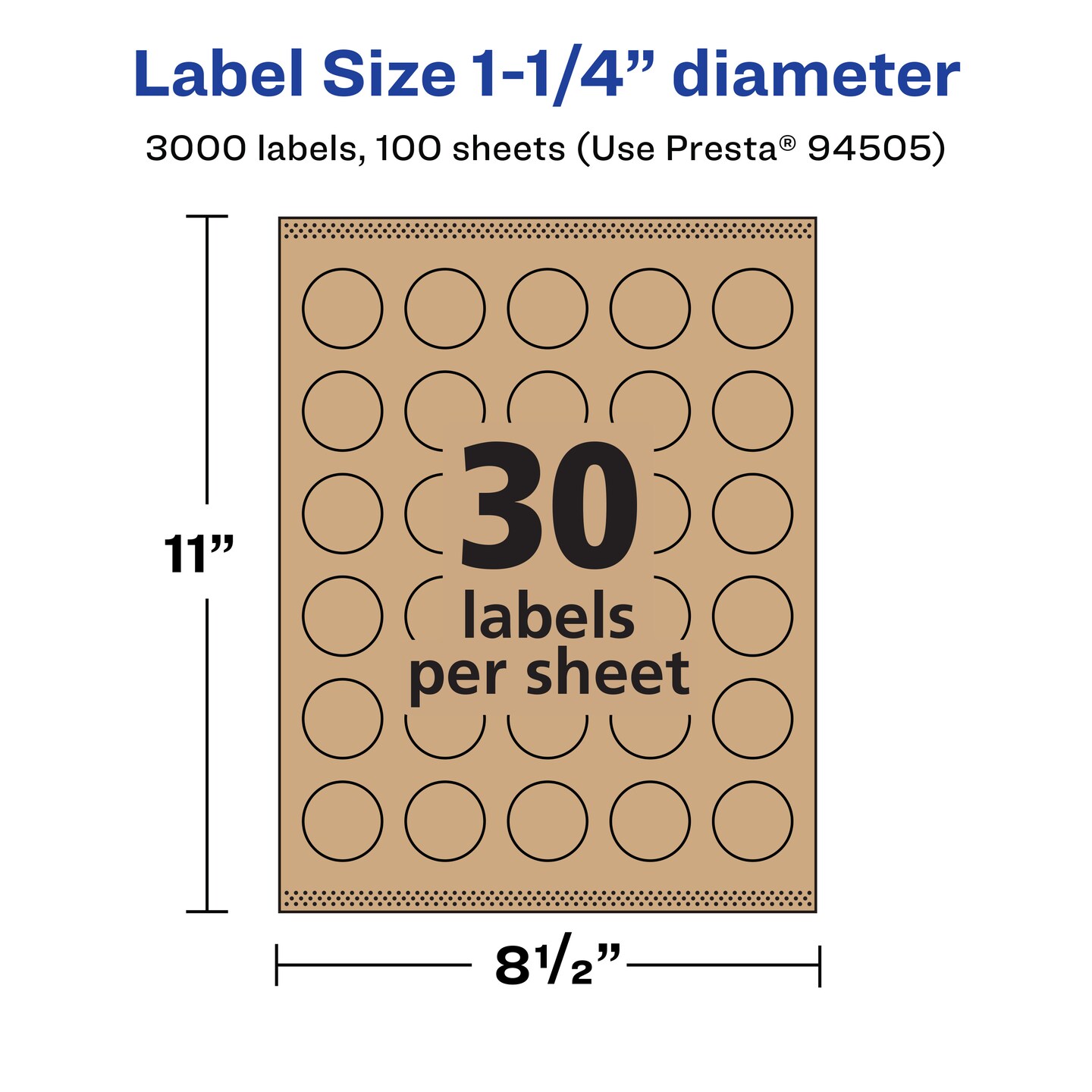 Avery Kraft Brown Round Labels with Sure Feed, 1.25&#x22; diameter