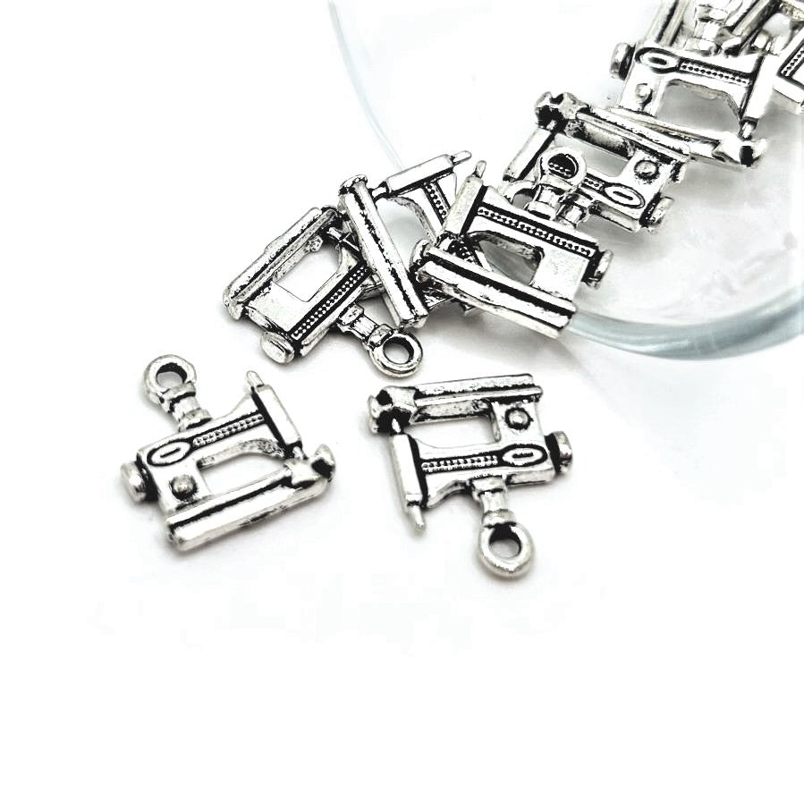4, 20 or 50 Pieces: Silver Sewing Machine Charms, Double Sided