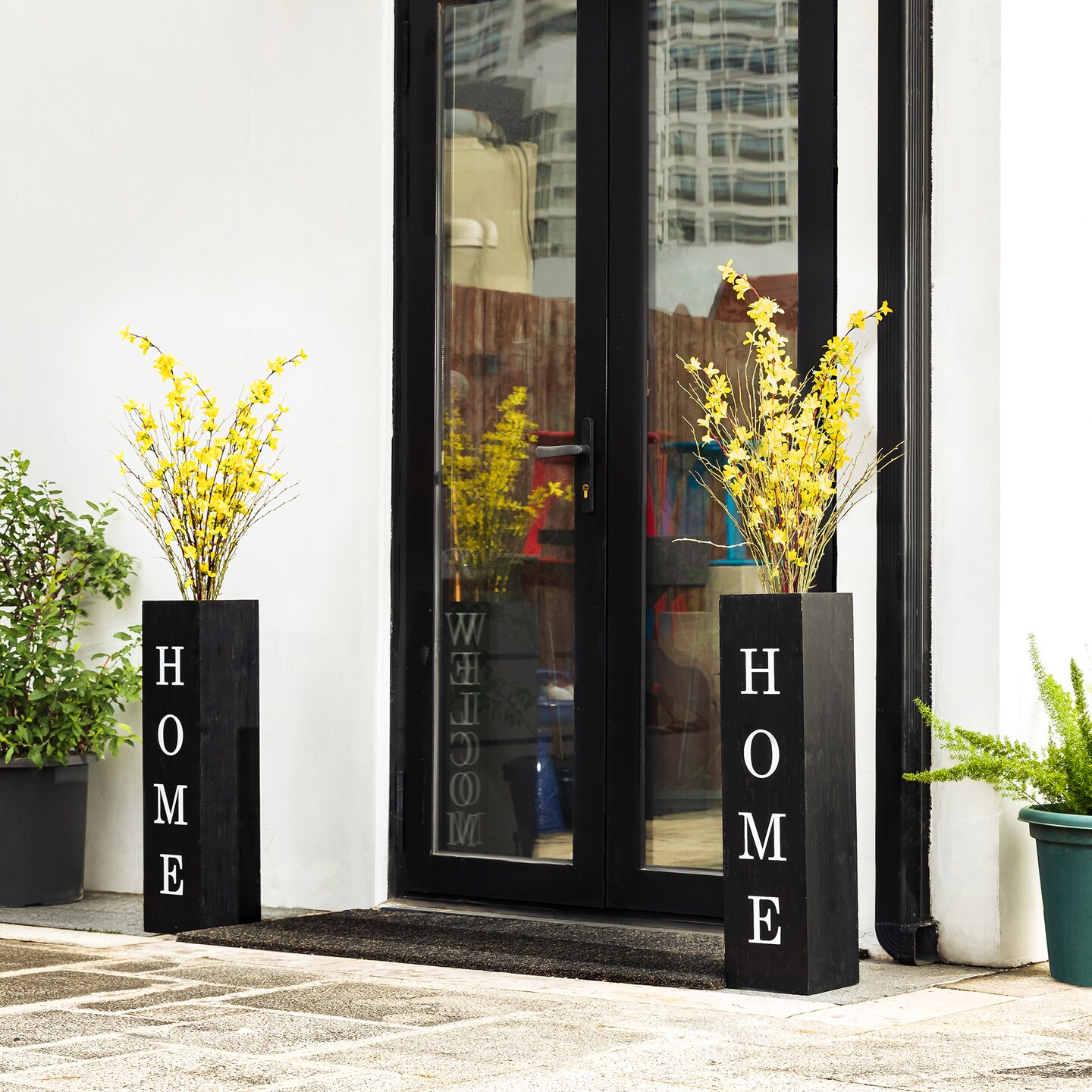 Set of 2 30"H Double Sided Solid Wood Boxed "WELCOME" Porch Signs