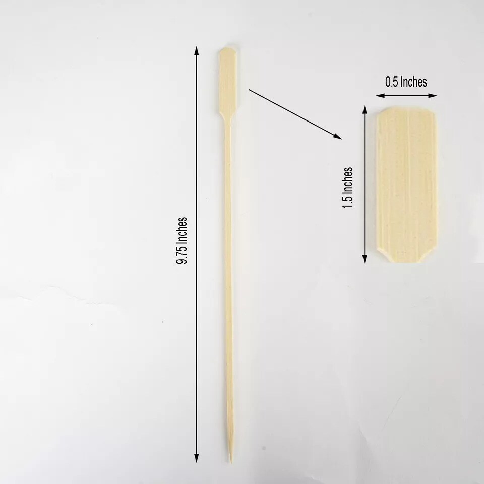 100 pcs 10-Inch long Light Brown Natural Bamboo Paddle Skewers Picks