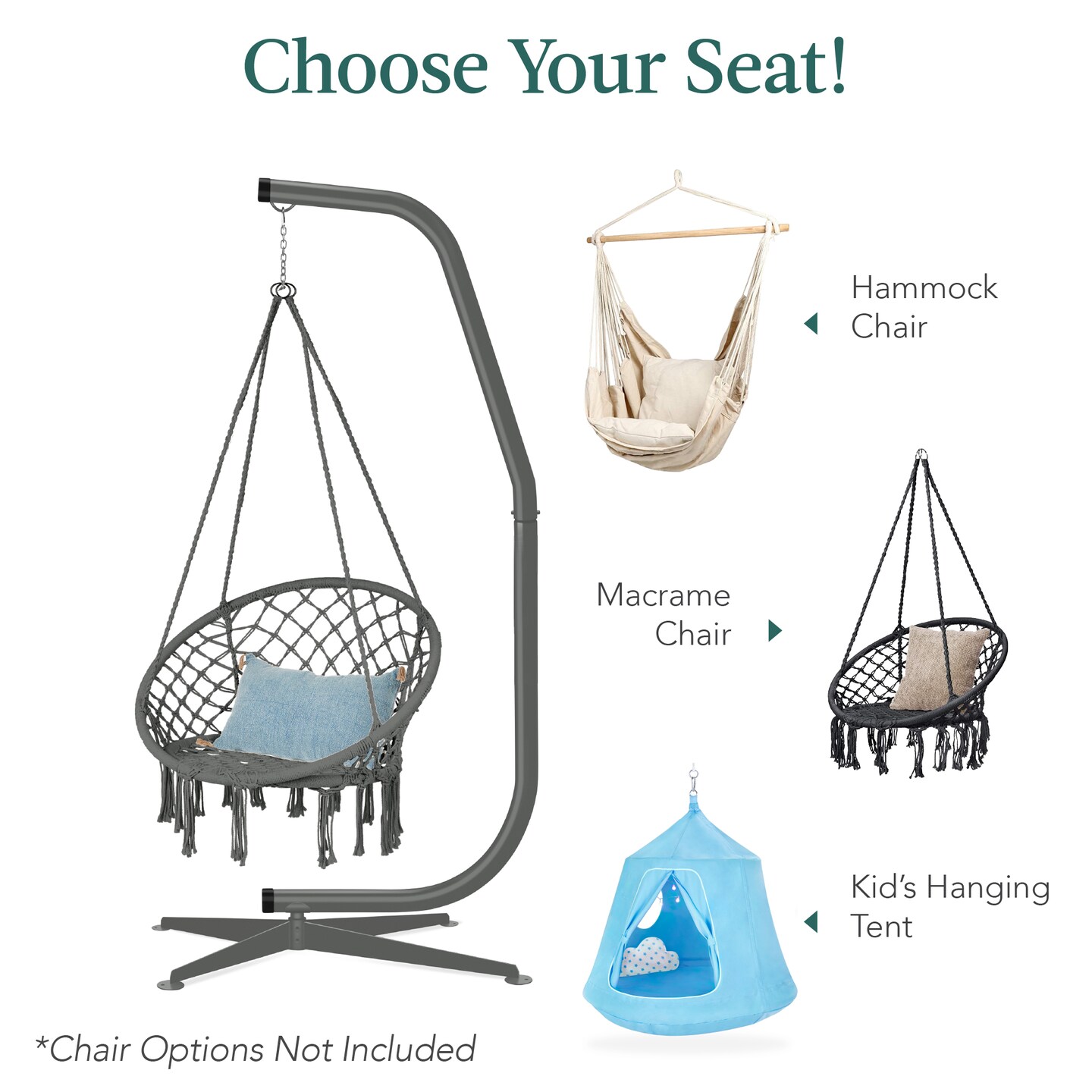 Best Choice Products Metal Hanging Hammock C-Stand for Chair/ Weather-Resistant Finish, Offset Base - Stand Only