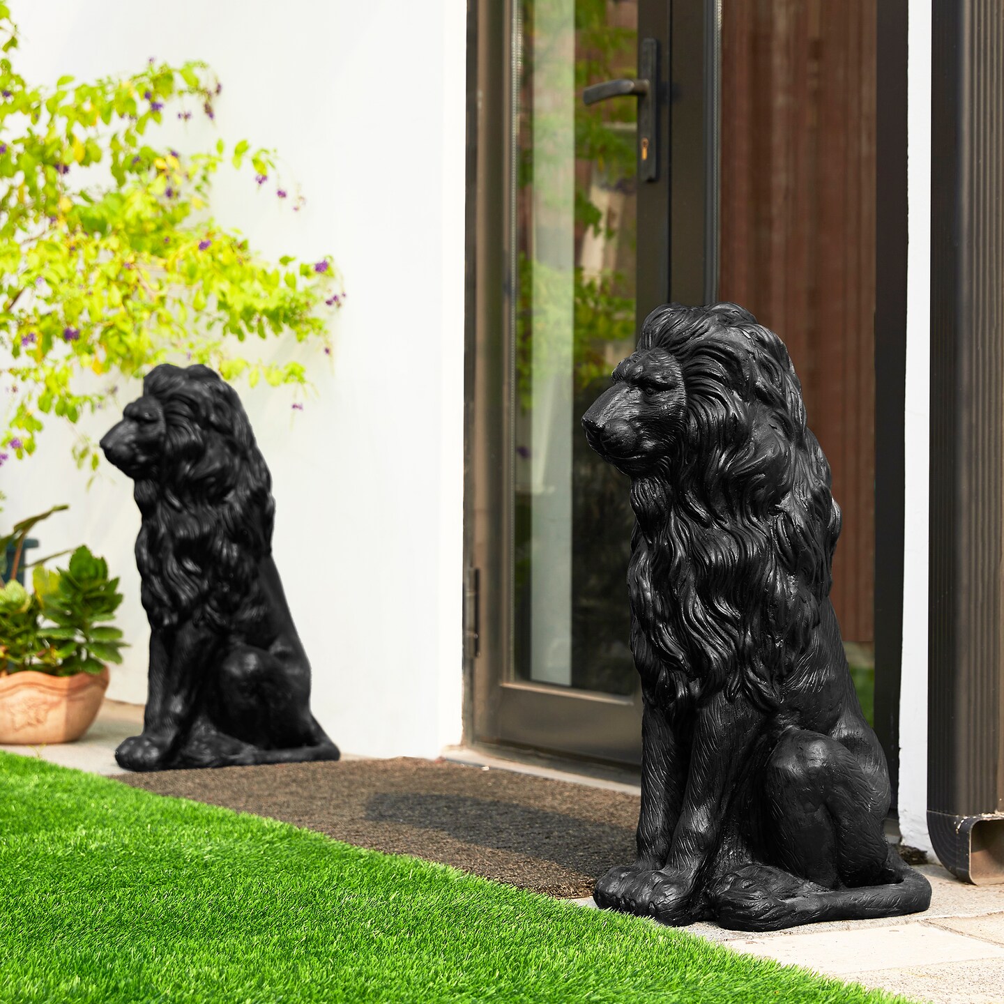 Set of 2 27.75"H Oversized MGO Guardian Sitting Lion Garden Statue