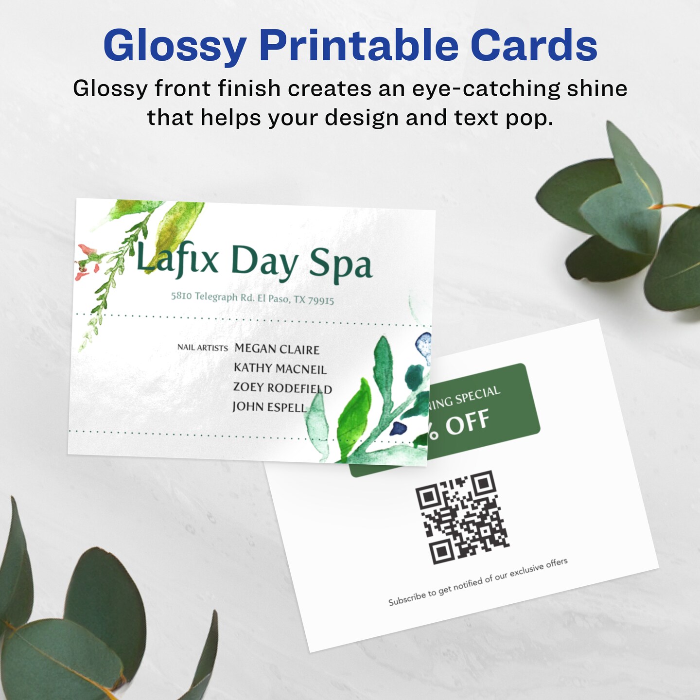 Avery 2-1/2&#x22; x 3-1/2&#x22; Rectangle, Glossy White Business Cards
