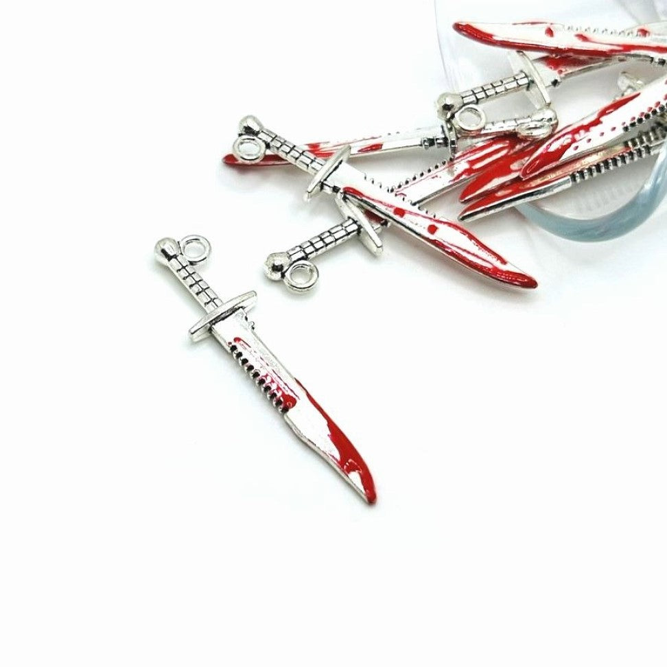 1, 4, 20 or 50 Pieces: Bloody Hunting Knife Charms, Double Sided