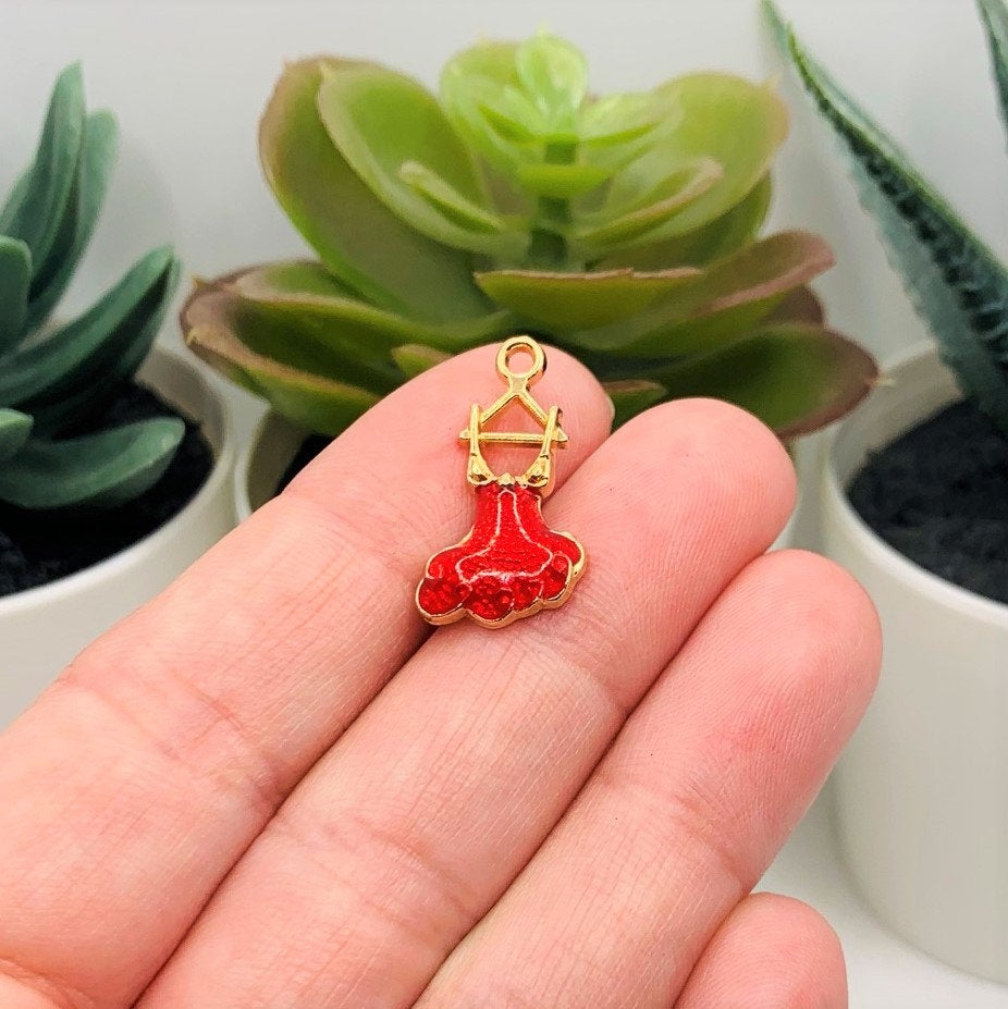 4, 20 or 50 Pieces: Red and Gold Flamenco Dress Charms
