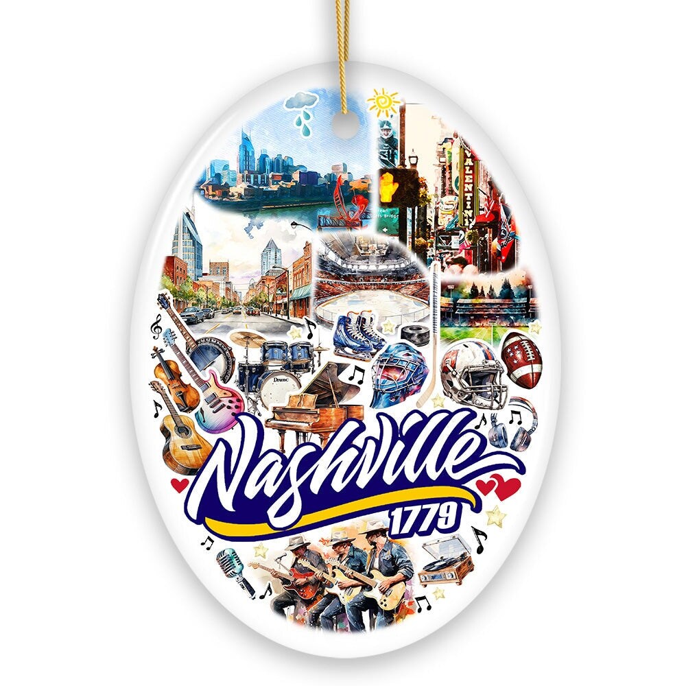 Rockin Nashville City Ceramic Art Ornament, Vintage Tennessee Souvenir and Christmas Decor