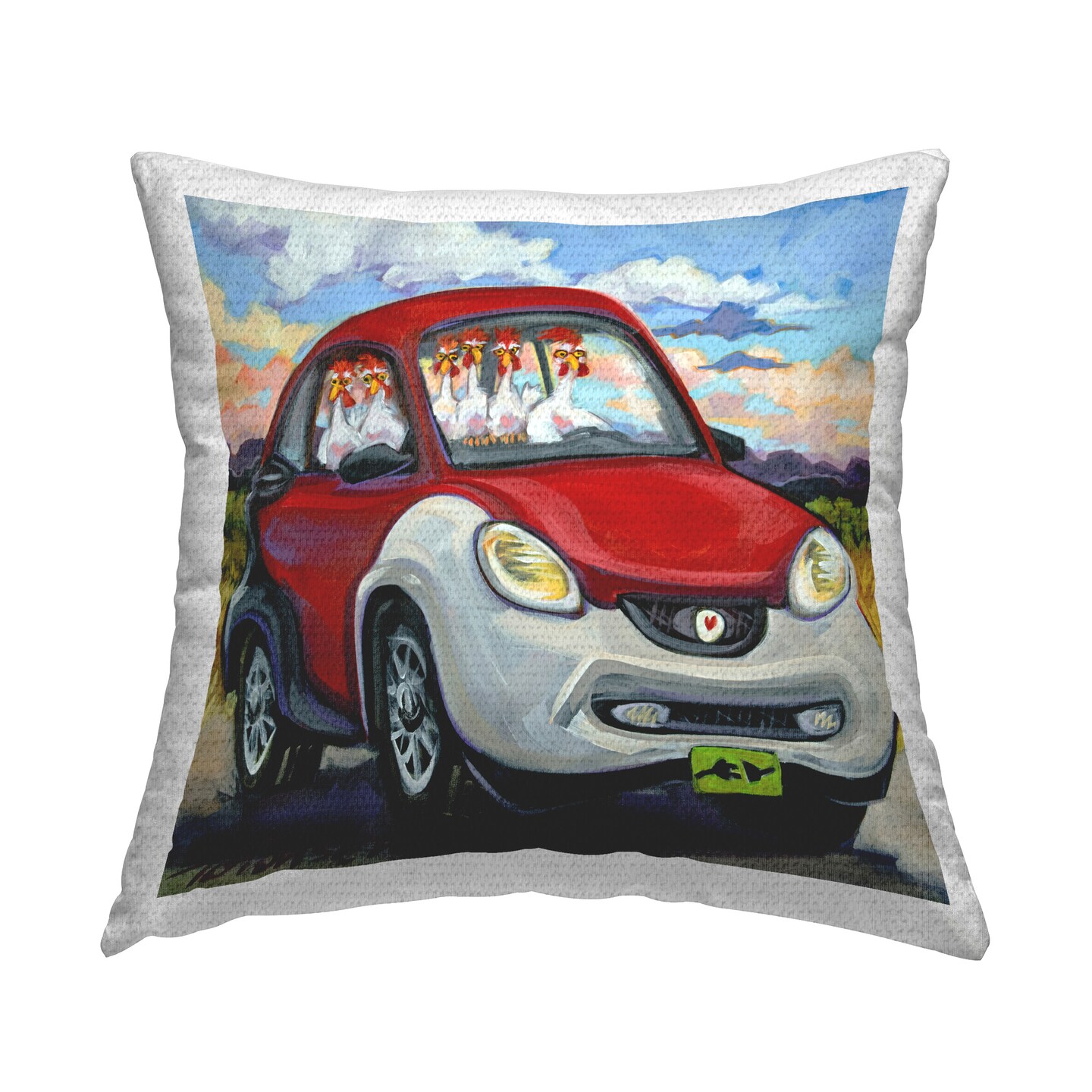 Road Trip Chickens Design by CR Townsend Outdoor Printed Pillow