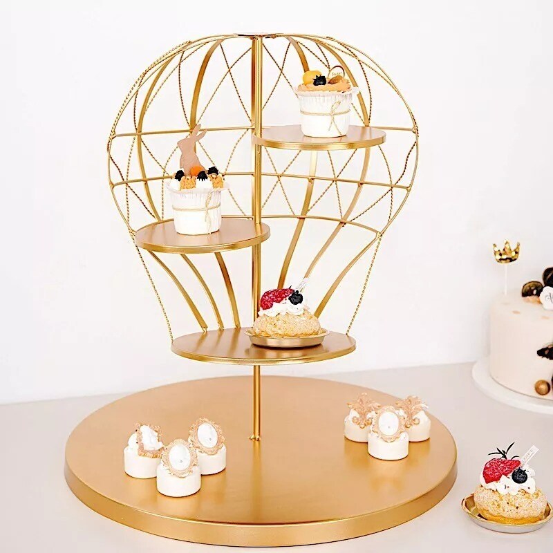 19 in tall Gold 4 Tier Metal Hot Air Balloon Cupcake Holder Dessert Display