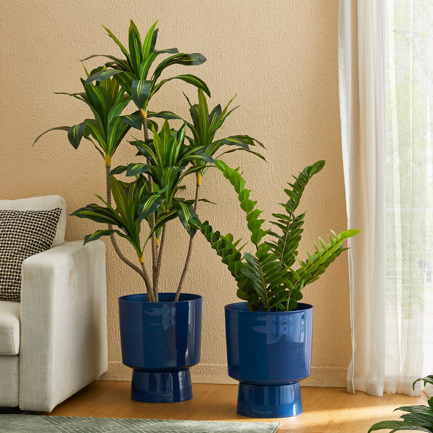 16.75&#x22;H Set of 2 Cobalt Blue Faux Ceramic Urn Plastic Planter
