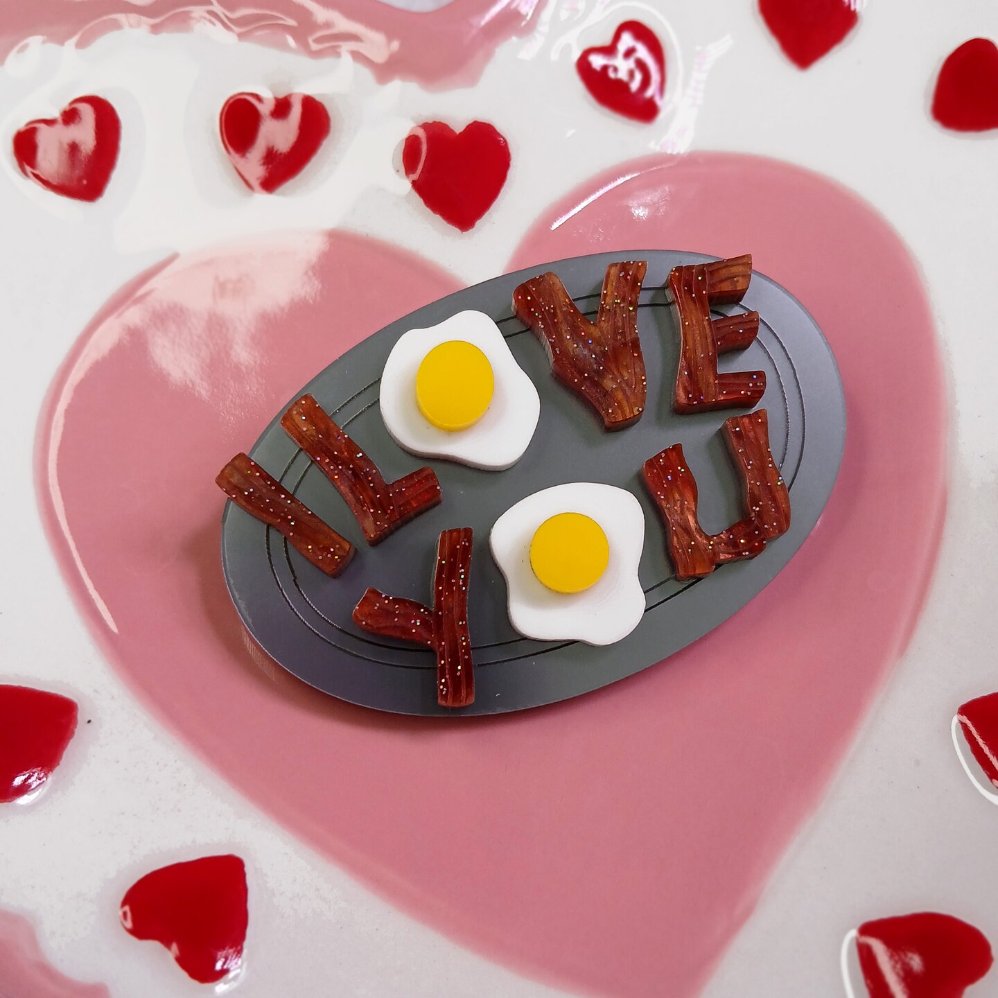 I Love You ~ Bacon and Eggs Classic Simpsons Valentine’s Day Brooch Pin Gift product 7