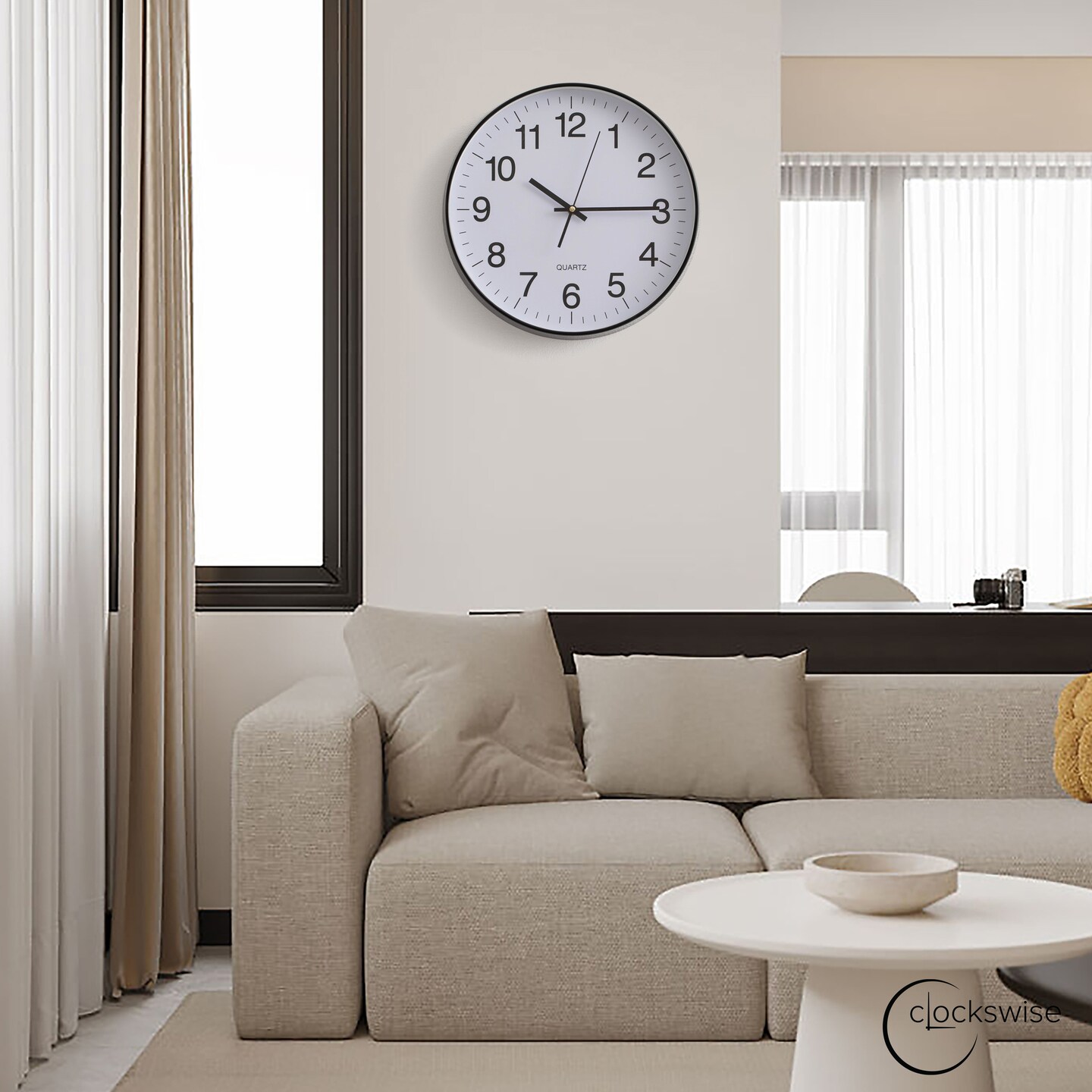 Clockswise Black Analog Clock &#x2013; Silent, Non-Ticking for Wall, Office Desk, Table and Shelf, Battery-Operated Perfect for Home Office, Farmhouse Kitchen Decor, Bathroom, School and Bedroom Decor