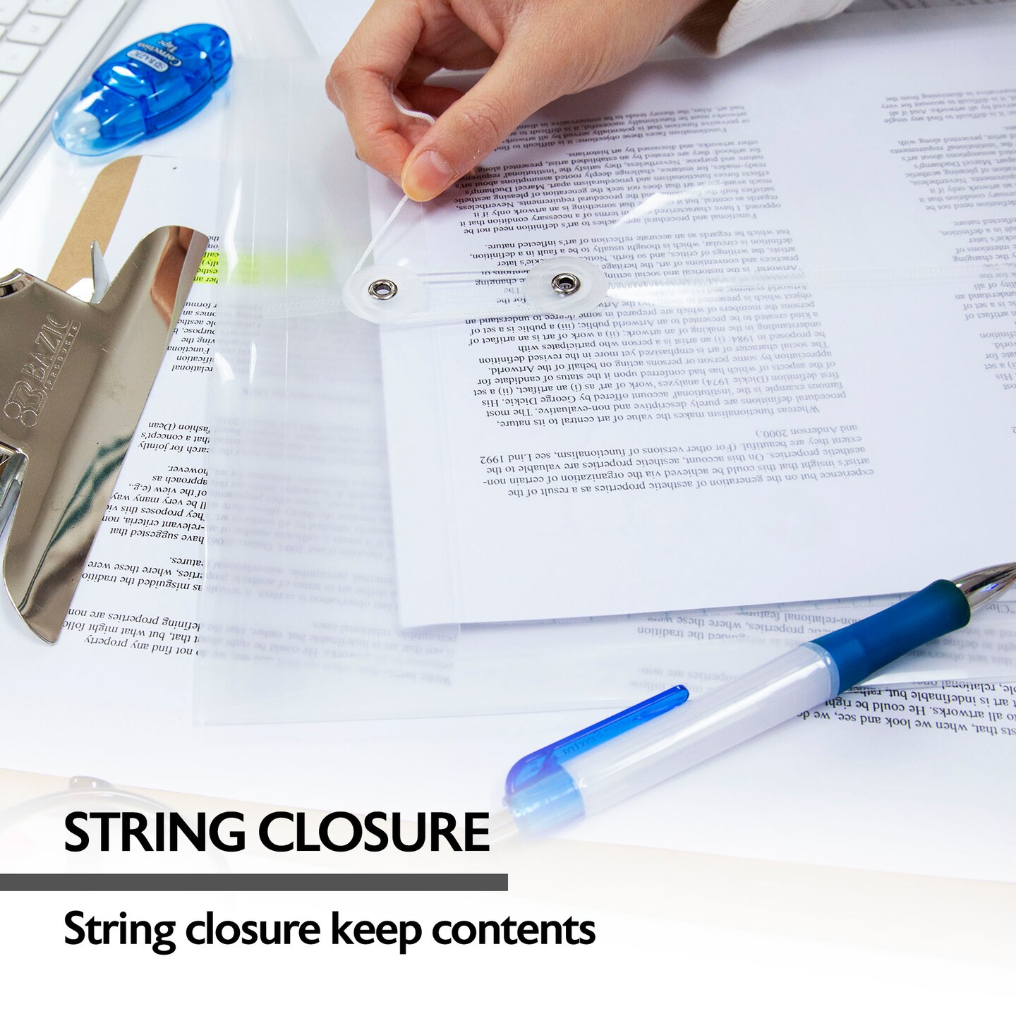 BAZIC String Envelope A4/Letter Size Clear Top/Side Loading (2/Pack)