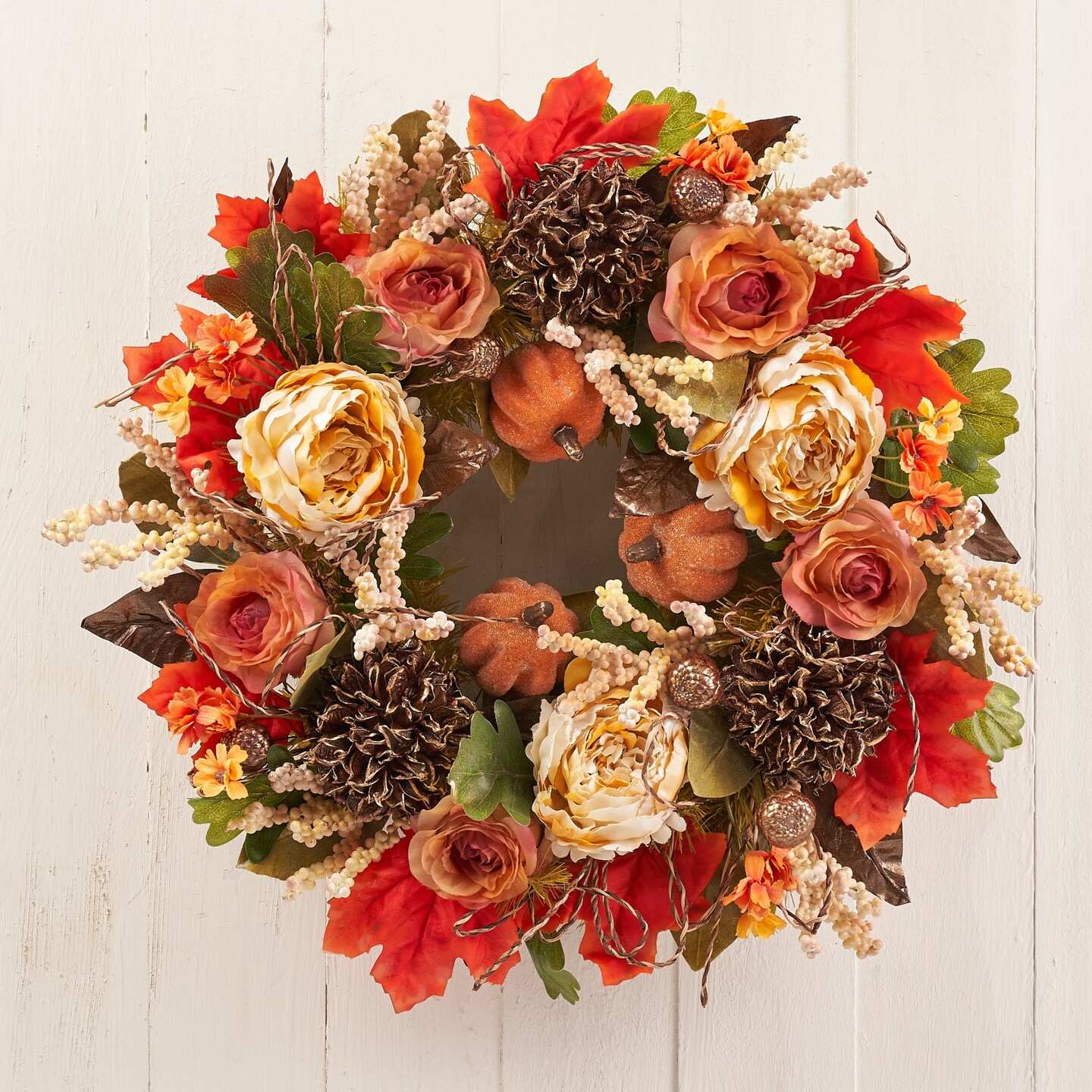 Handmade 22'' Fall Harvest Mixed Wreath for Thanksgiving, Front Door, Mantel, Wall - - Final sale / Non-returnable and Non-refundable
