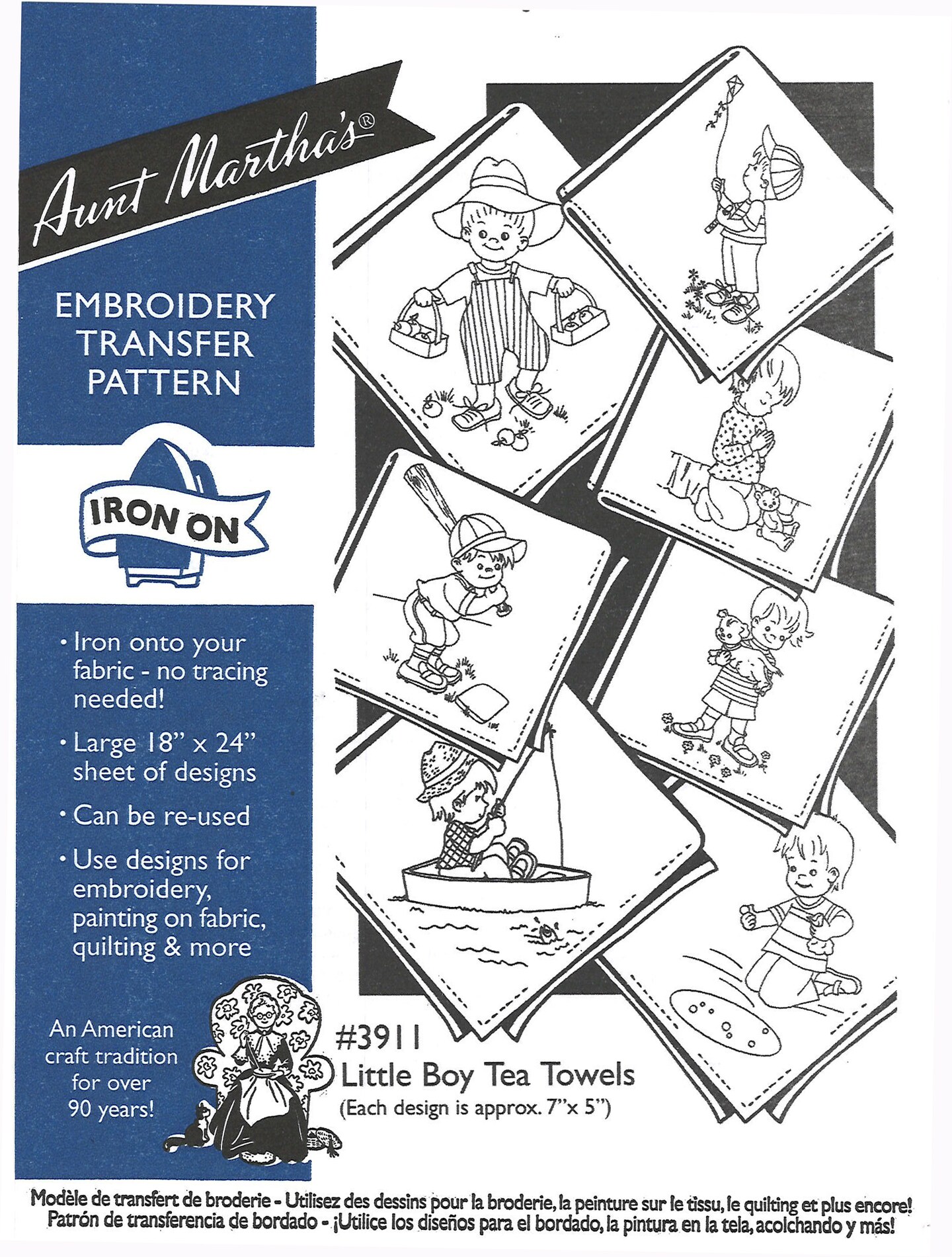 Aunt Martha's Little Boy Tea Towels 3911 embroidery iron on pattern