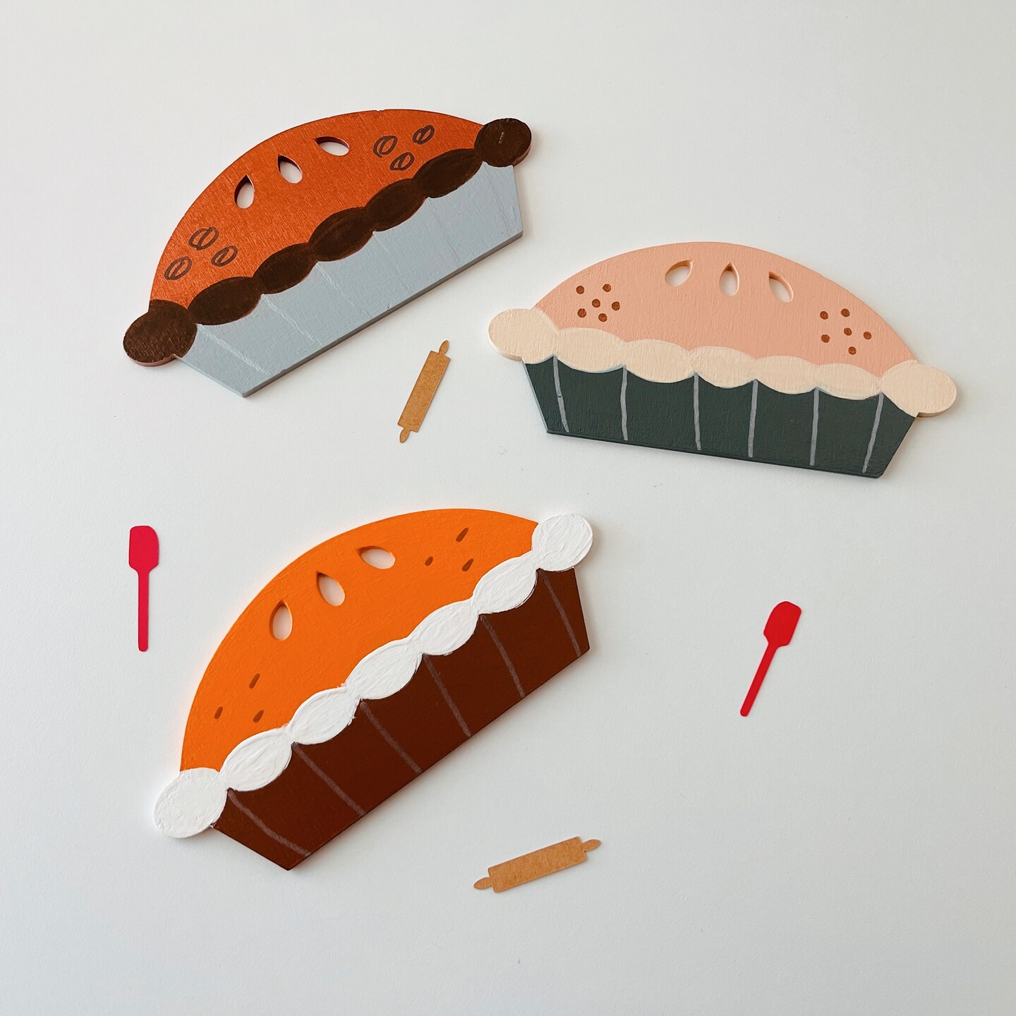 Pretend Play Pies, Pumpkin Pie, Wooden Toy Set, Play Food, Wooden