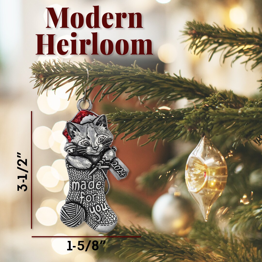 Gloria Duchin Knitting Kitten in Stocking Christmas Tree Ornament