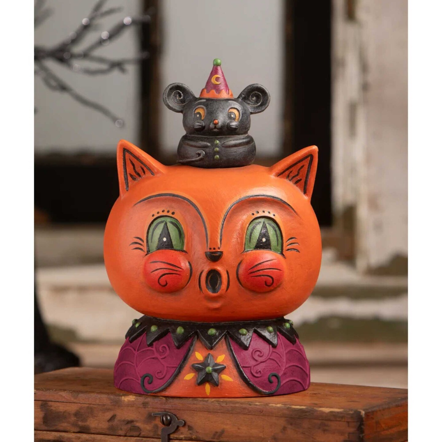 Bethany Lowe 7.5 Inch Copper Cat & Merlin Mouse Halloween Figurine