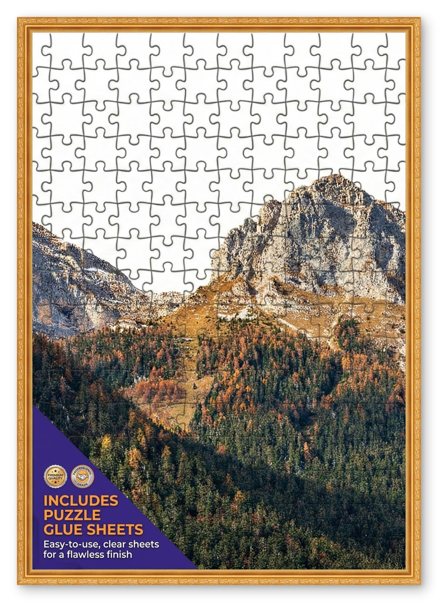 CustomPictureFrames.com Solid Wood Round Mat Puzzle Frame - Multiple Sizes - Black Precision-Cut Mat - Adhesive Preservation Sheets - Assembled in USA Made in the USA