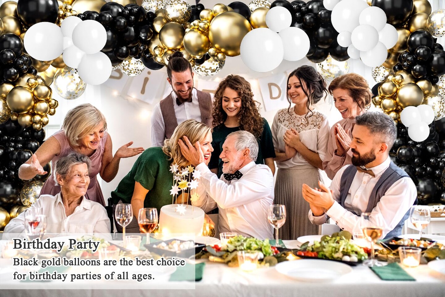 182pcs Black and Gold Balloons Garland Arch Kit, 5 10 12 18 inch Black White Metallic Gold Confetti Latex Balloons for 2024 Graduation Decorations New Year Birthday Party Decorations