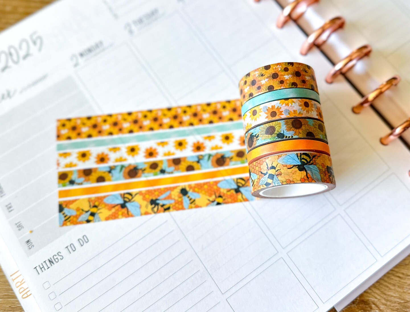 Bees Beehive Sunflowers Yellow Spring Summer Washi Tape Set June 2025 - W133
