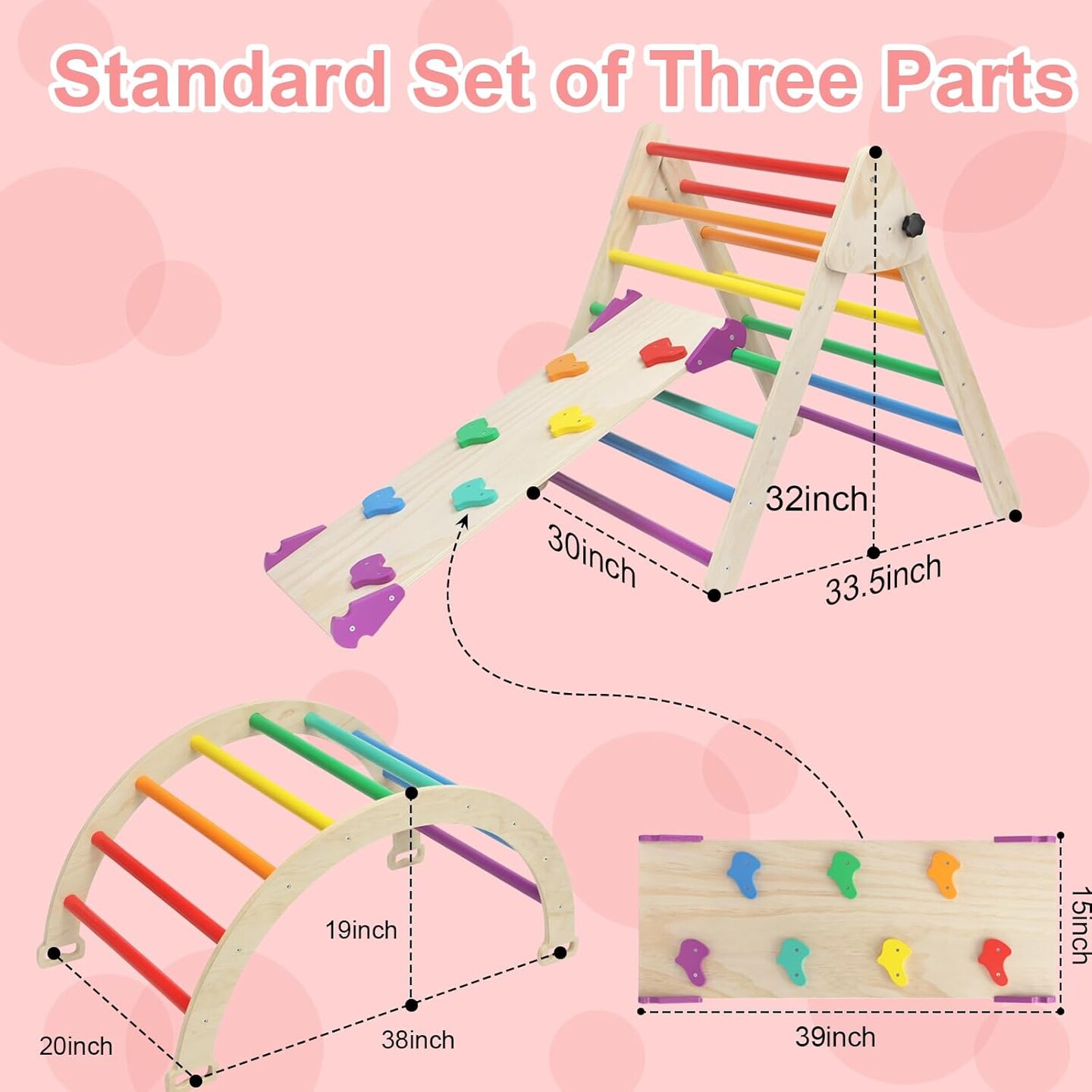Pikler Triangle Set 7-in-1 Foldable Pikler Triangle Climbing Toys Set for Kids Baby Indoor Playground Jungle Gym, Wooden Montessori Climbing Set for Toddler