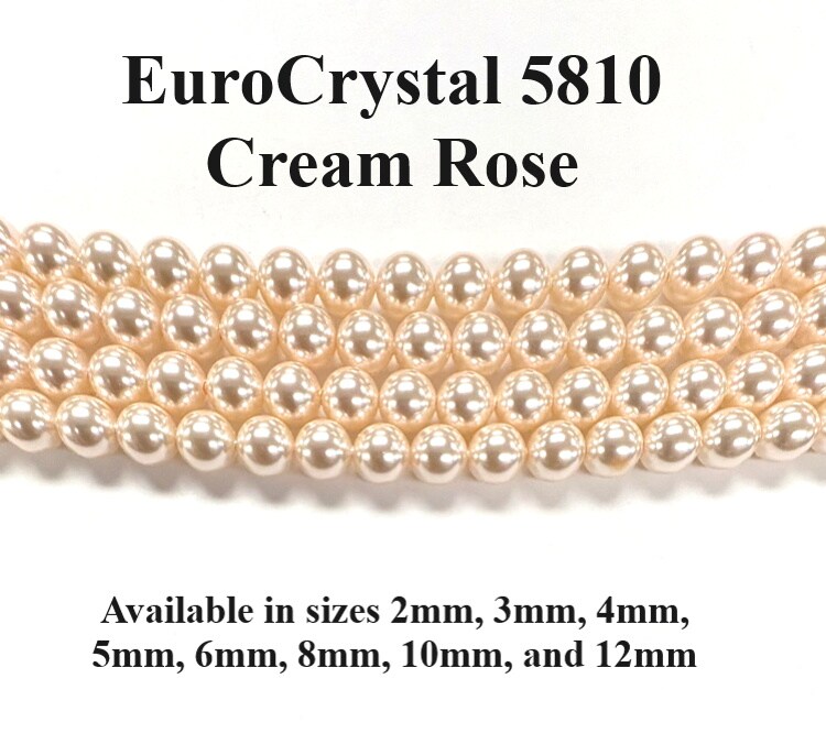 Cream Rose EuroCrystal 5810 Round Pearls - 2mm, 3mm, 4mm, 5mm, 6mm, 8mm, 10mm, and 12mm - Strands - Made in Austria