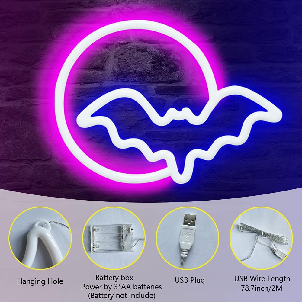 Moon and Bat LED Neon Lights