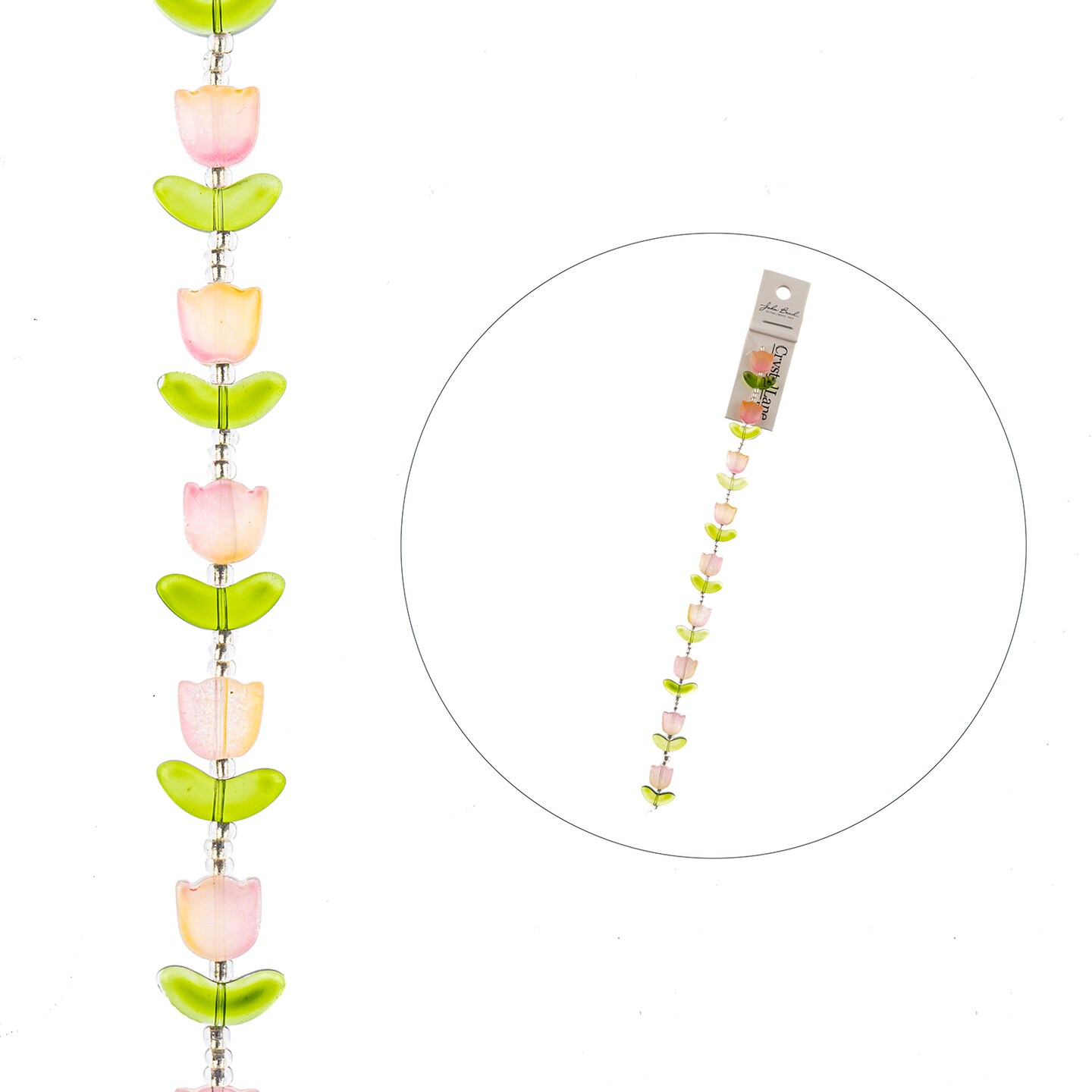 Crystal Lane DIY Glass Garden 7in Tulip Flowers Bead Strand, 9pcs