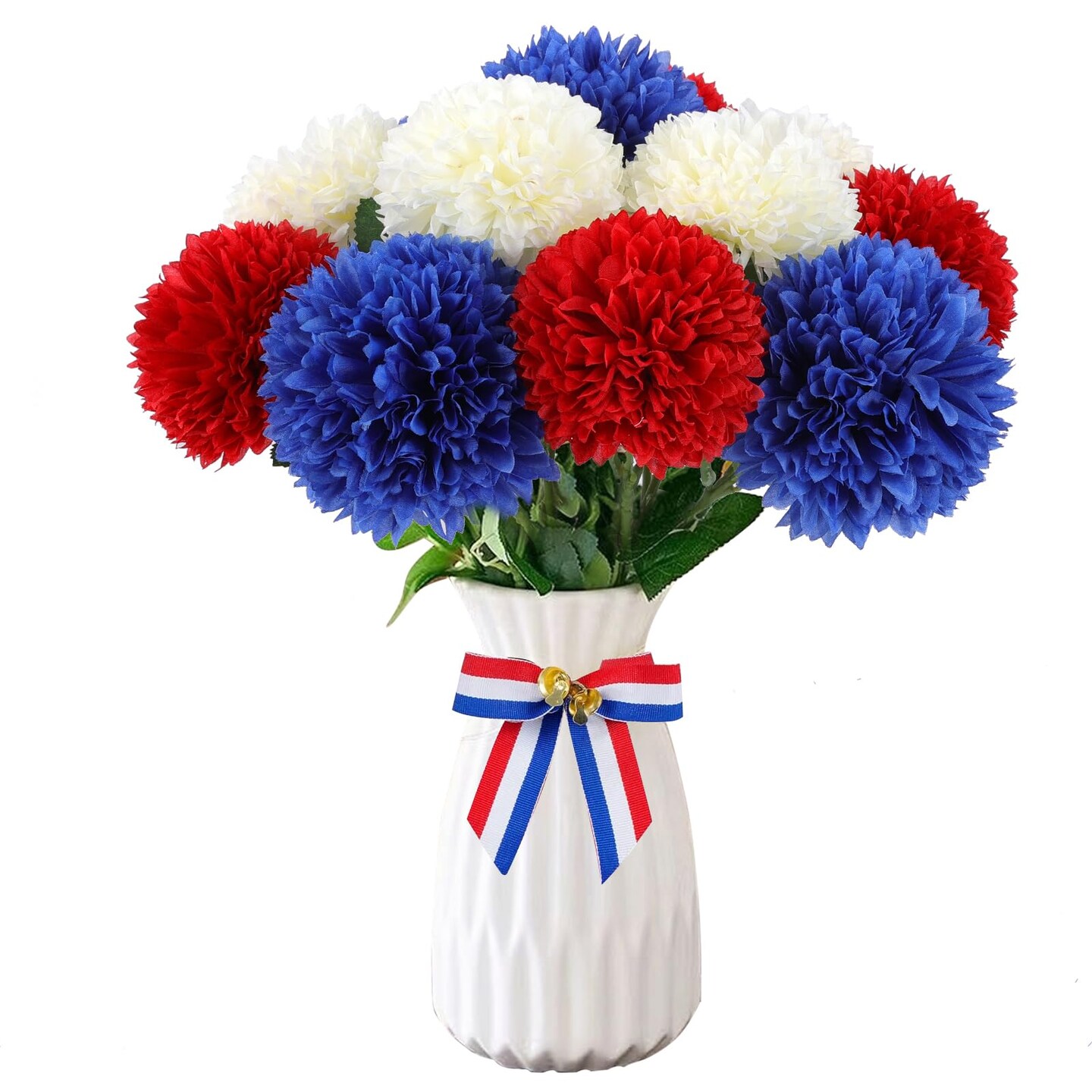 12 Pcs Artificial Chrysanthemums Flowers Patriotic Flower, 4th of July ...