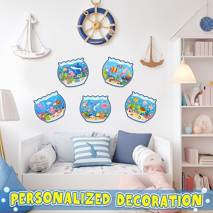 Summer Craft Kits for Kids Make A Ocean Animals Worlds Stickers Scene, Summer Craft Under The Sea Scene Sticker Shark Tropical Fish Sea Animal Bulk Set for Home Classroom Game Activities (24Set)