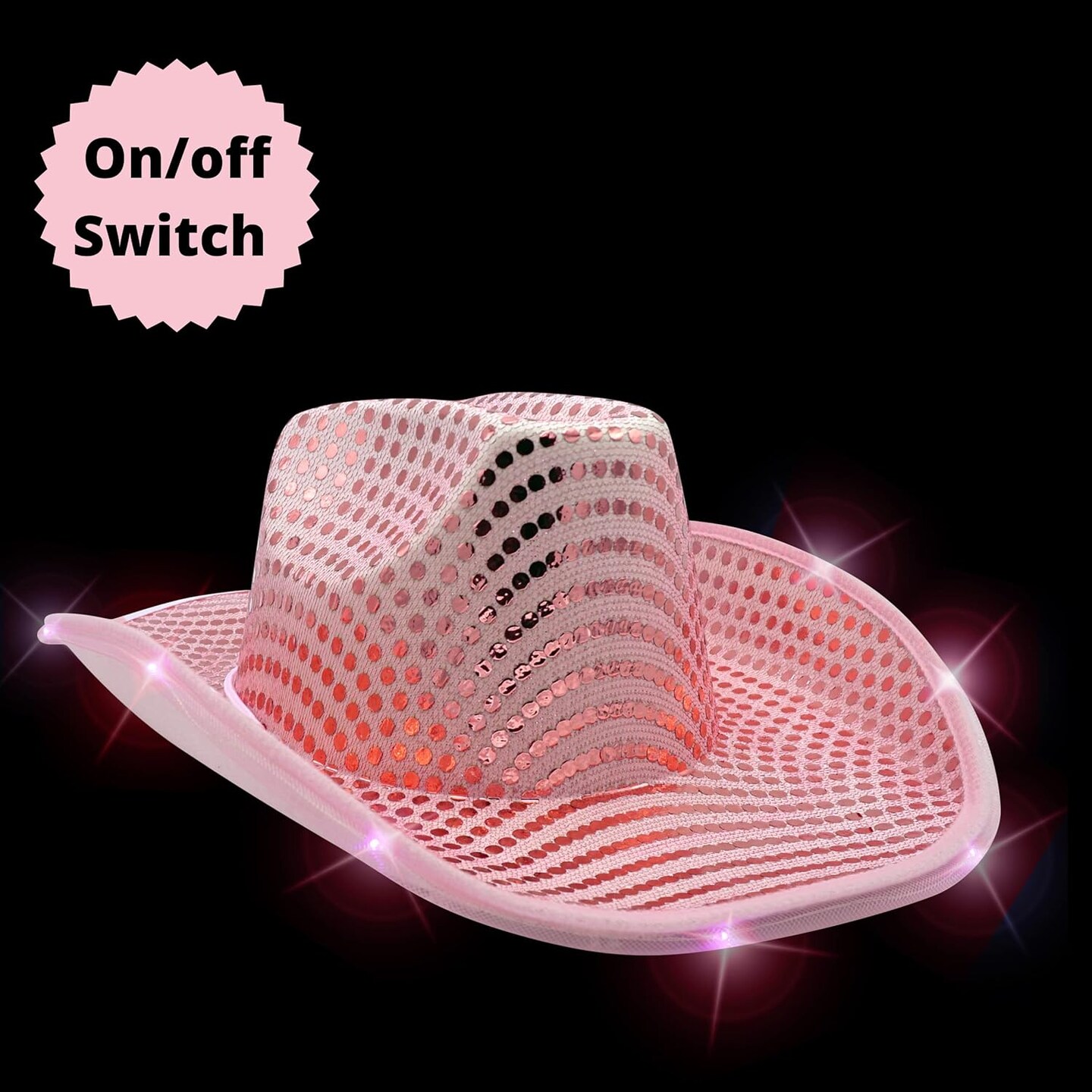 4E's Novelty Light Up Pink Cowgirl Hat - Cowgirl Hat with Sequins, Disco Cowgirl Hat for Women & Teens