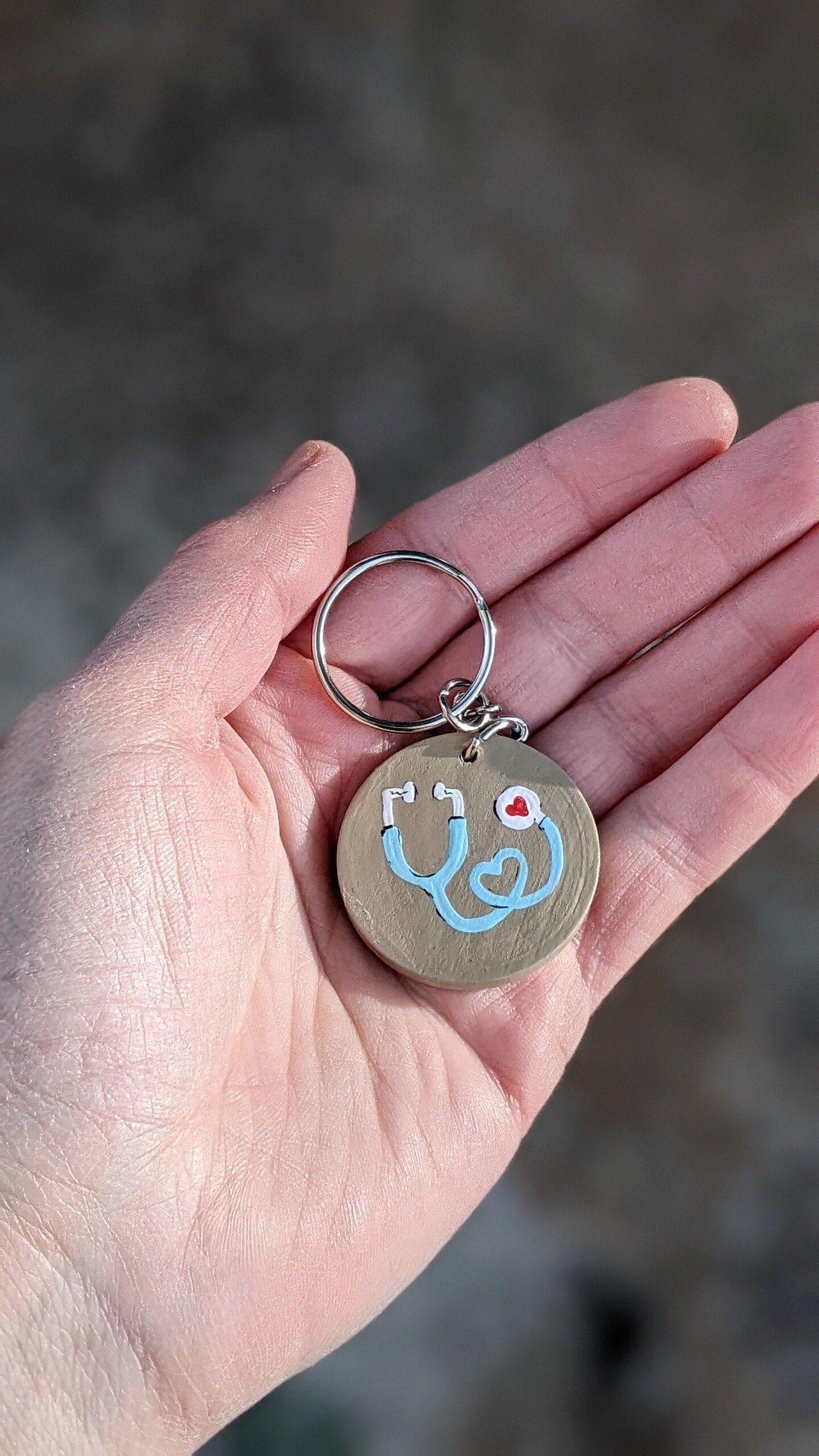 Doctor Themed Wooden Keychain - Hand Painted Stethoscope Design