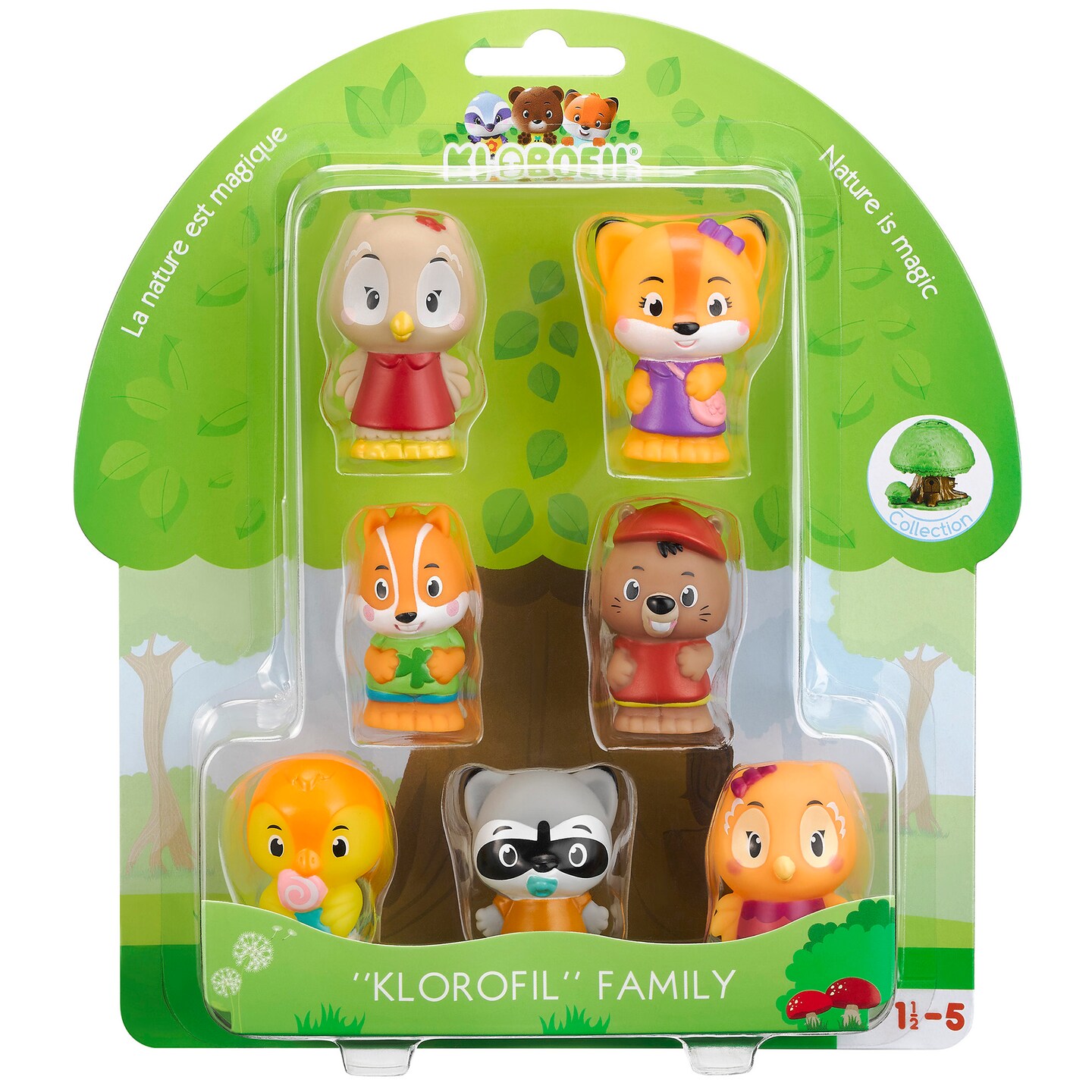 Timber Tots: Klorofil Family - 7 Character Set, Animal Forest Friends, 1.75-2&#x22; Toy Figurines, Miniatures w/ Unique Details, Nature, Kids-Toddler 18Mo+