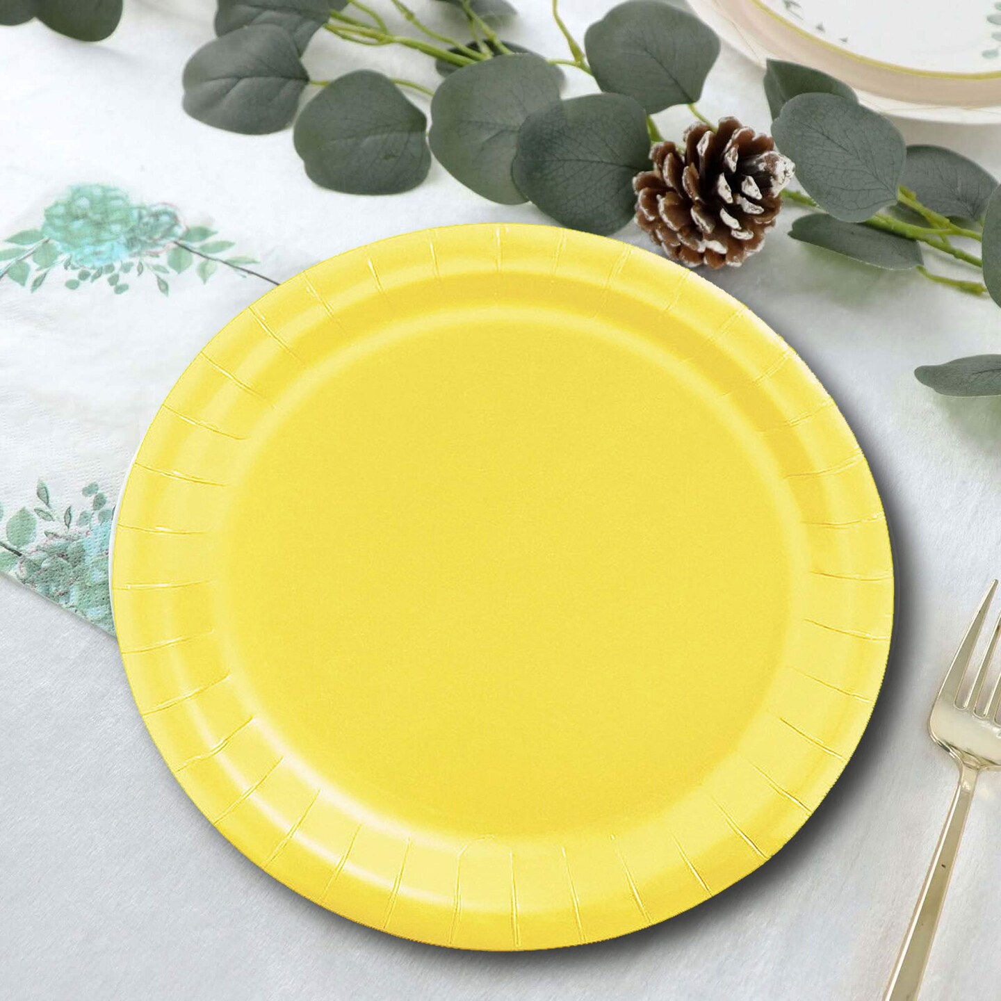 24 Count Yellow Color Paper Plates Round 7 Inch Disposable Plates for Any Celebration