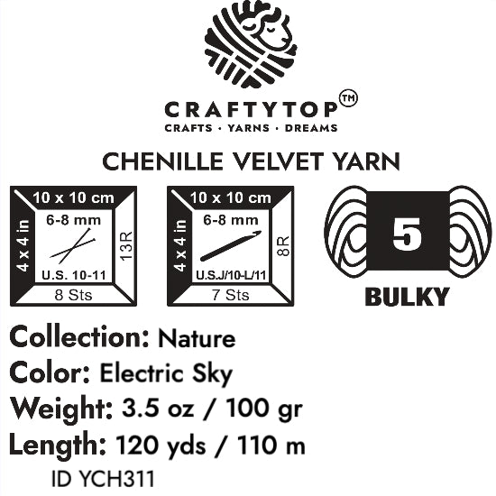 Craftytop™ Bulky Velvet Yarn #5 for Knitting & Crochet (Electric Sky)