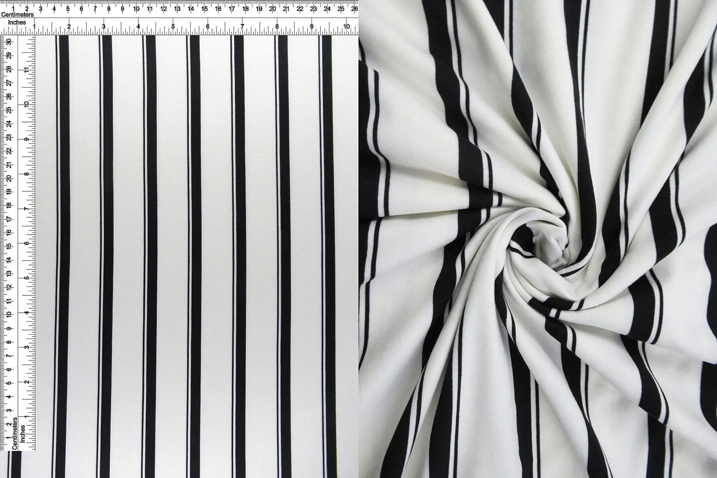 1 Yard Cream Brushed DTY Vertical Stripe Print Knit Fabric 170 GSM, 58/60″ Wide Polyester Spandex Blend