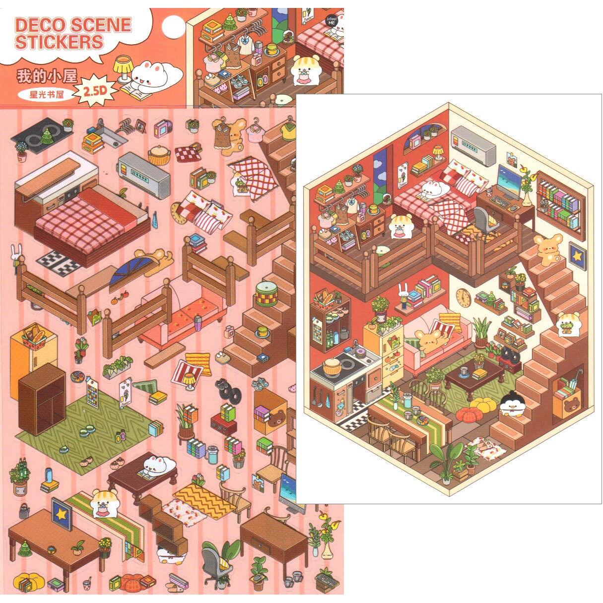 Cozy House Sticker Scene, DIY Isometric Landscape Stickers, Adorabilities