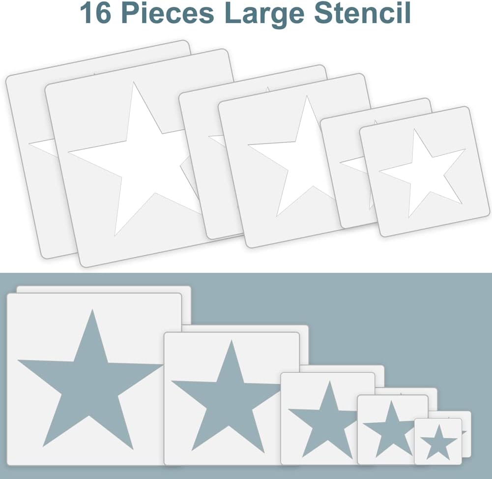 Star Stencils - 16pcs Plastic 5 Point Star Templates