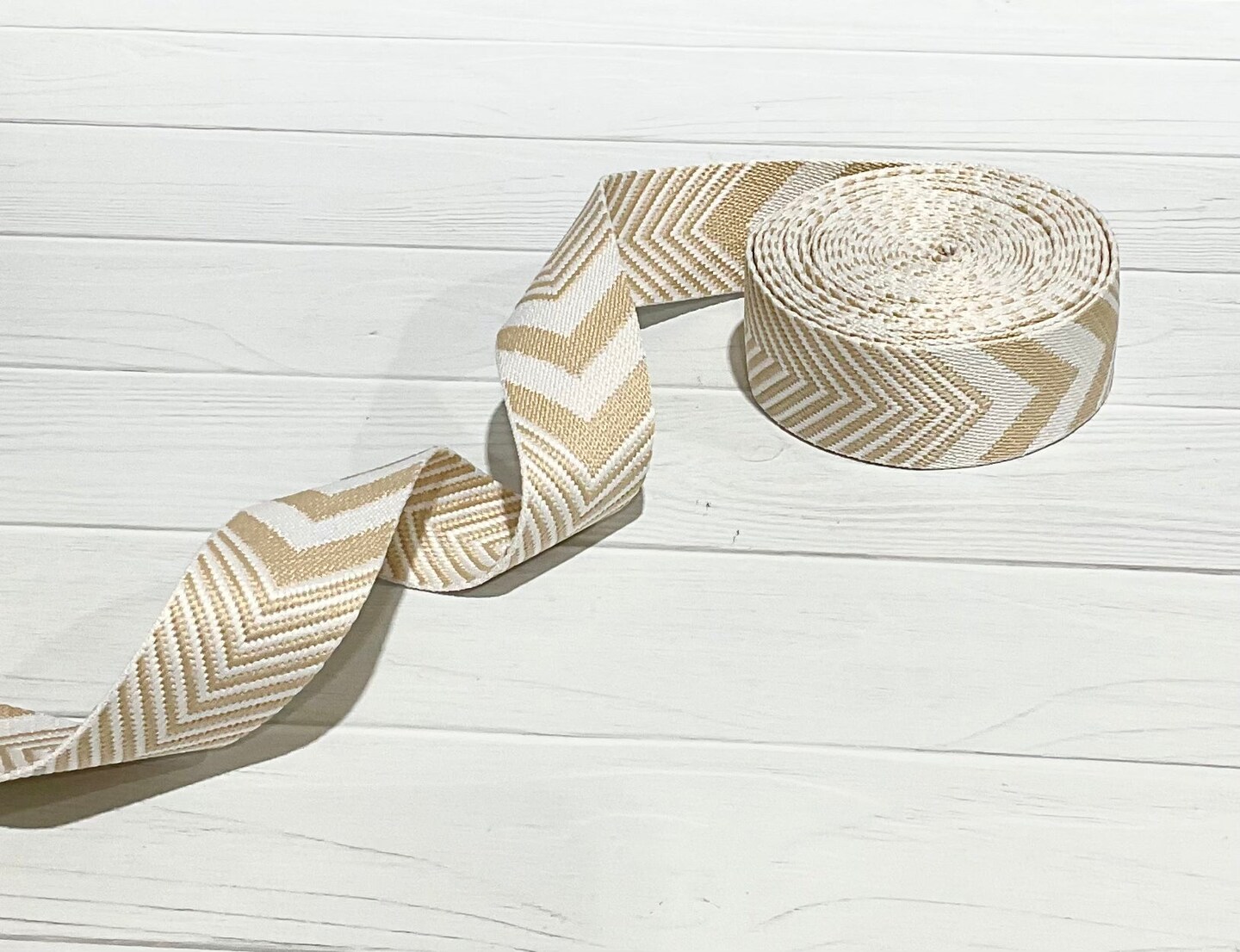 Beige/White Woven Chevron 1.5&#x201D;  Webbing