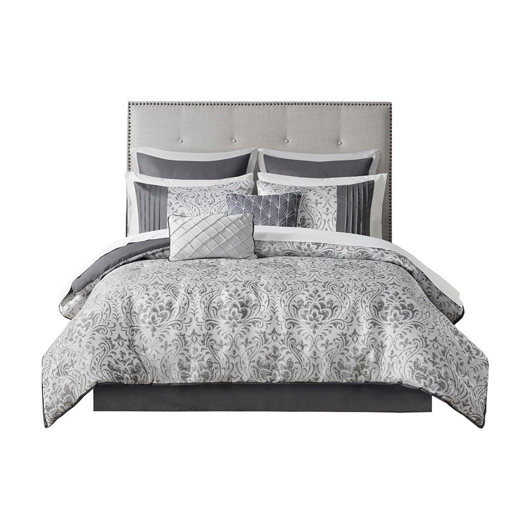 Gracie Mills Elroy 12-Piece Metallic Jacquard Comforter Set With Bed Sheets - Grace-13573