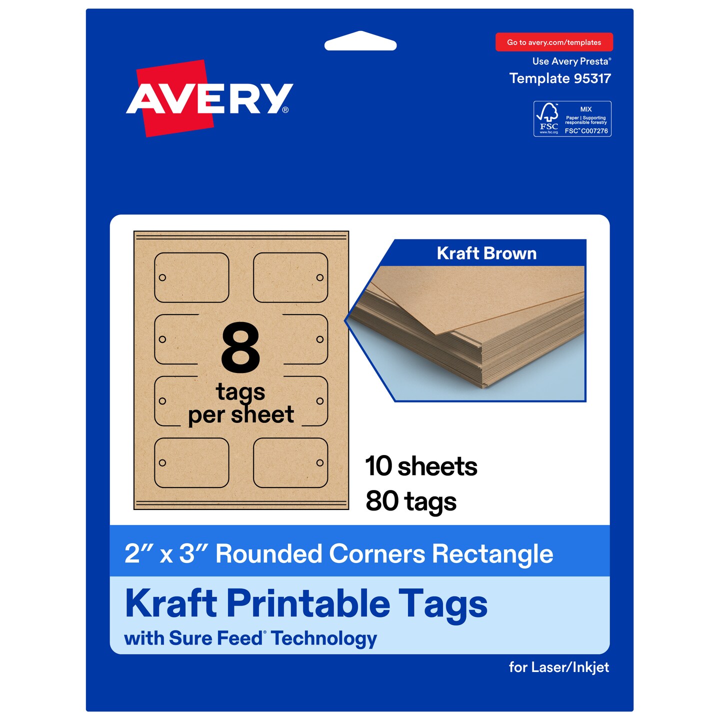 2" x 3" Rectangle Rounded Corners, Kraft Brown Printable Tags