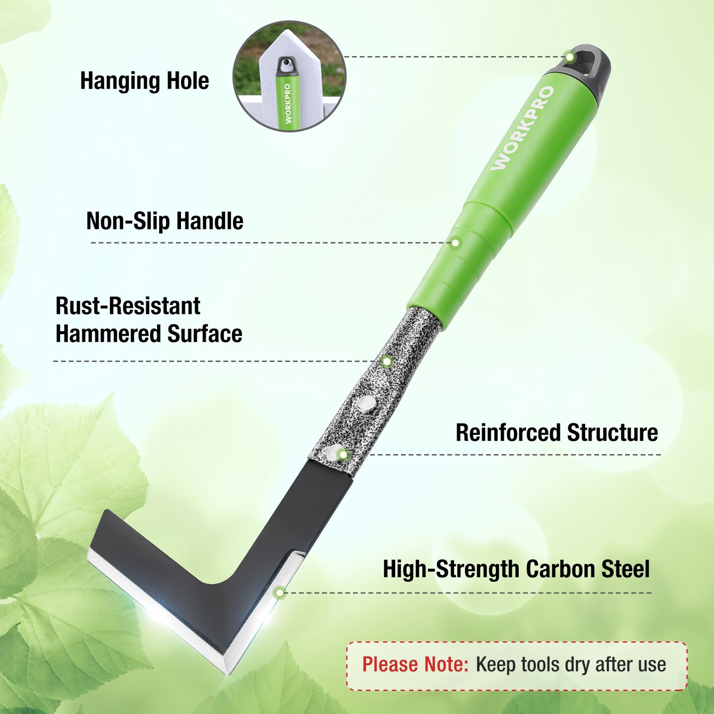 6-Piece Garden Tool Set, Heavy Duty Gardening Hand Tools with Soft Rubber Handle, Including Trowel, Rakes, 2-in-1 Hoe and Crack Weeder, Ideal Gardening Gifts for Men and Women