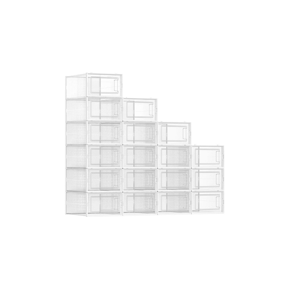 Transparent-White Stackable Shoe Storage Boxes, Clear Front Door Design, Ventilated Organizer Bins, Space-Saving Closet