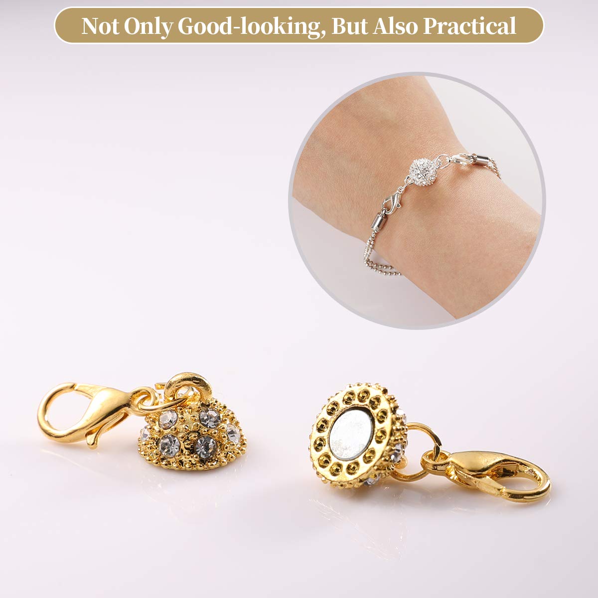 16 Pcs Magnetic Lobster Clasps for Jewelry Necklace Bracelet, Rhinestone Ball and Cylindrical + Ball Tone Lobster Clasp