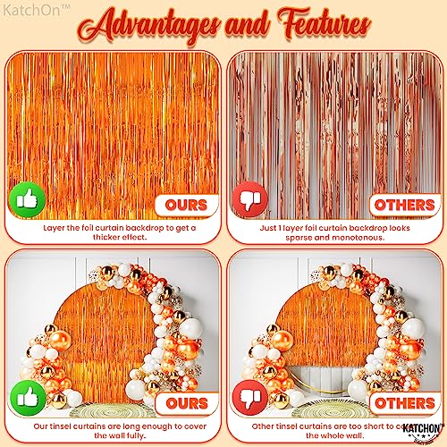 2 Pieces XtraLarge Orange Fringe Backdrop Curtain - 3.2x8 Feet, Orange Backdrop | Orange Streamers for Basketball Party Decorations | Orange Party Decorations, Orange Birthday Decorations