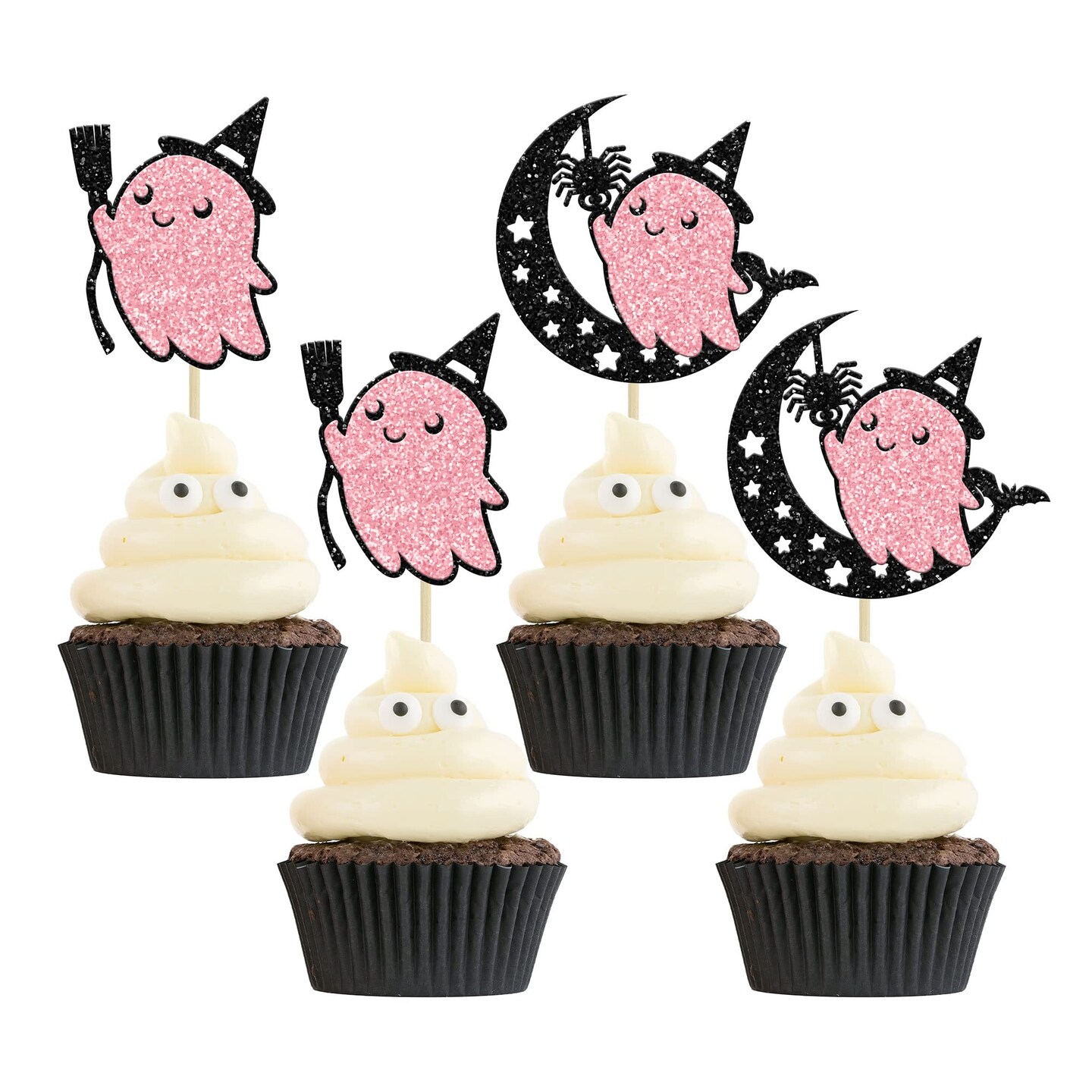 24 Pieces Pink Halloween Cupcake Toppers Pink Ghost Little Boo Cake Toppers Decorations for Pink Girl Halloween Birthday Baby Shower Party Supplies