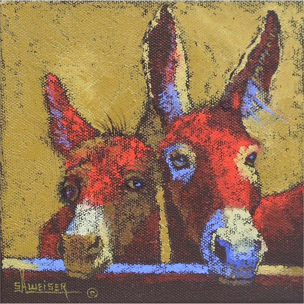 Donkeys by Sharon Weiser 12&#x22; x 12&#x22; Canvas Wall Art