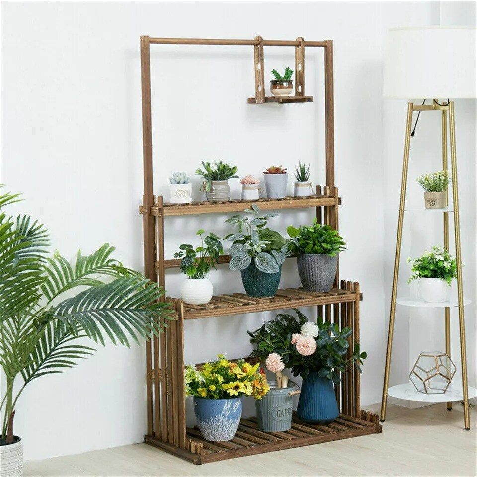 3 Tier Plant Shelf Hanging Bar Plant Stand Flower Rack for Garden Patio Balcony